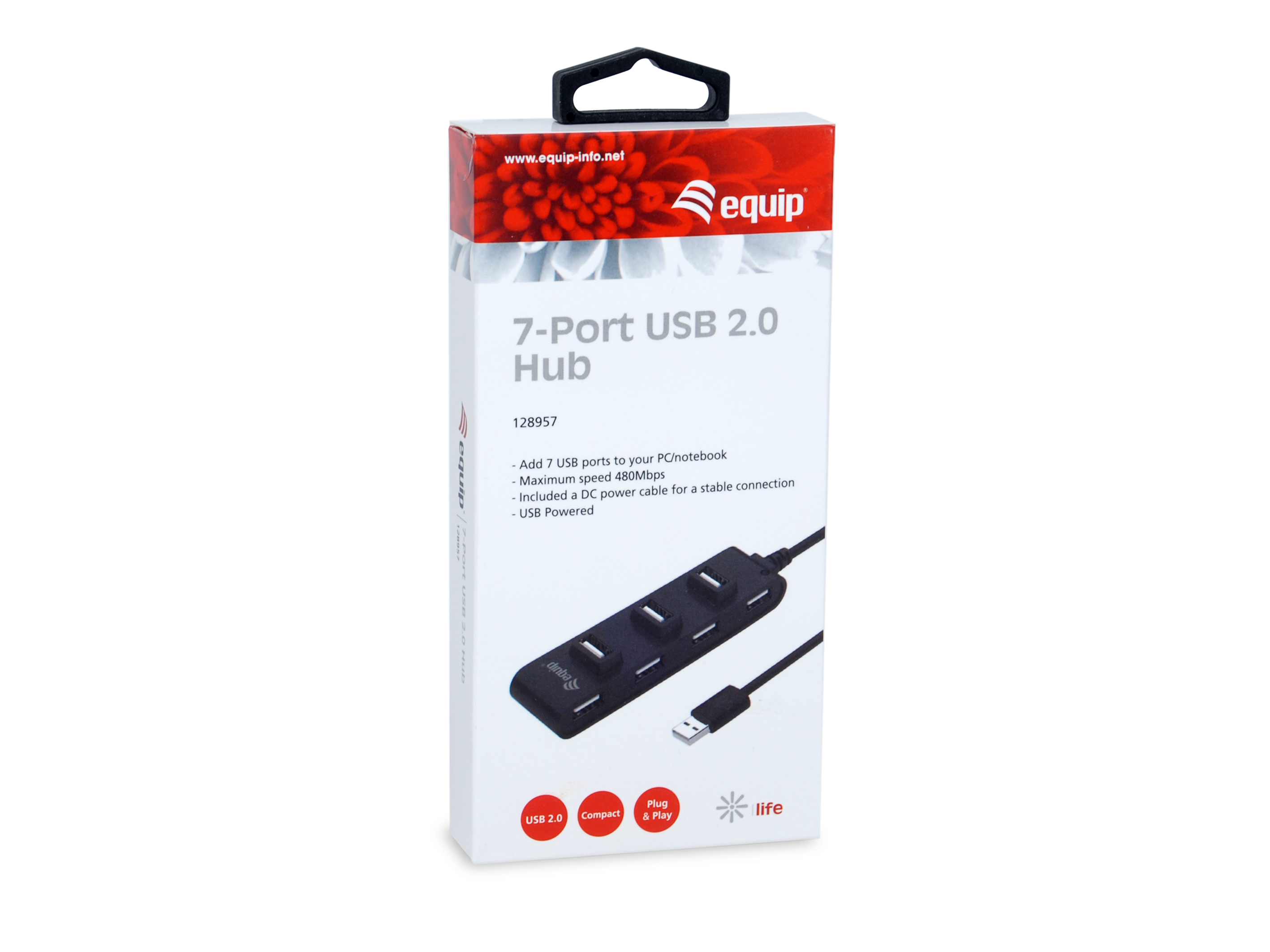 Equip 7 Port USB 2.0 Hub - USB 2.0 - USB 2.0 - 480 Mbit/s - Schwarz - China - CE - RoHS, Ansicht 2