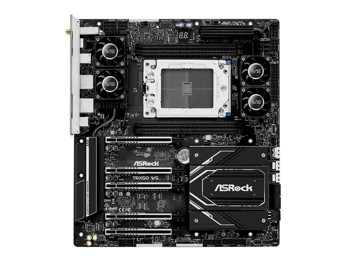 ASRock TRX50 WS - Motherboard - E-ATX - Socket sTR5 - AMD TRX50 Chipsatz - USB4 USB-C 3.2 Gen 2x2 USB 3.2 Gen 2 USB 3.2 Gen 1 - 10 Gigabit LAN 2.5 Gigabit LAN Bluetooth Wi-Fi - Onboard-Grafik (CPU erforderlich)
