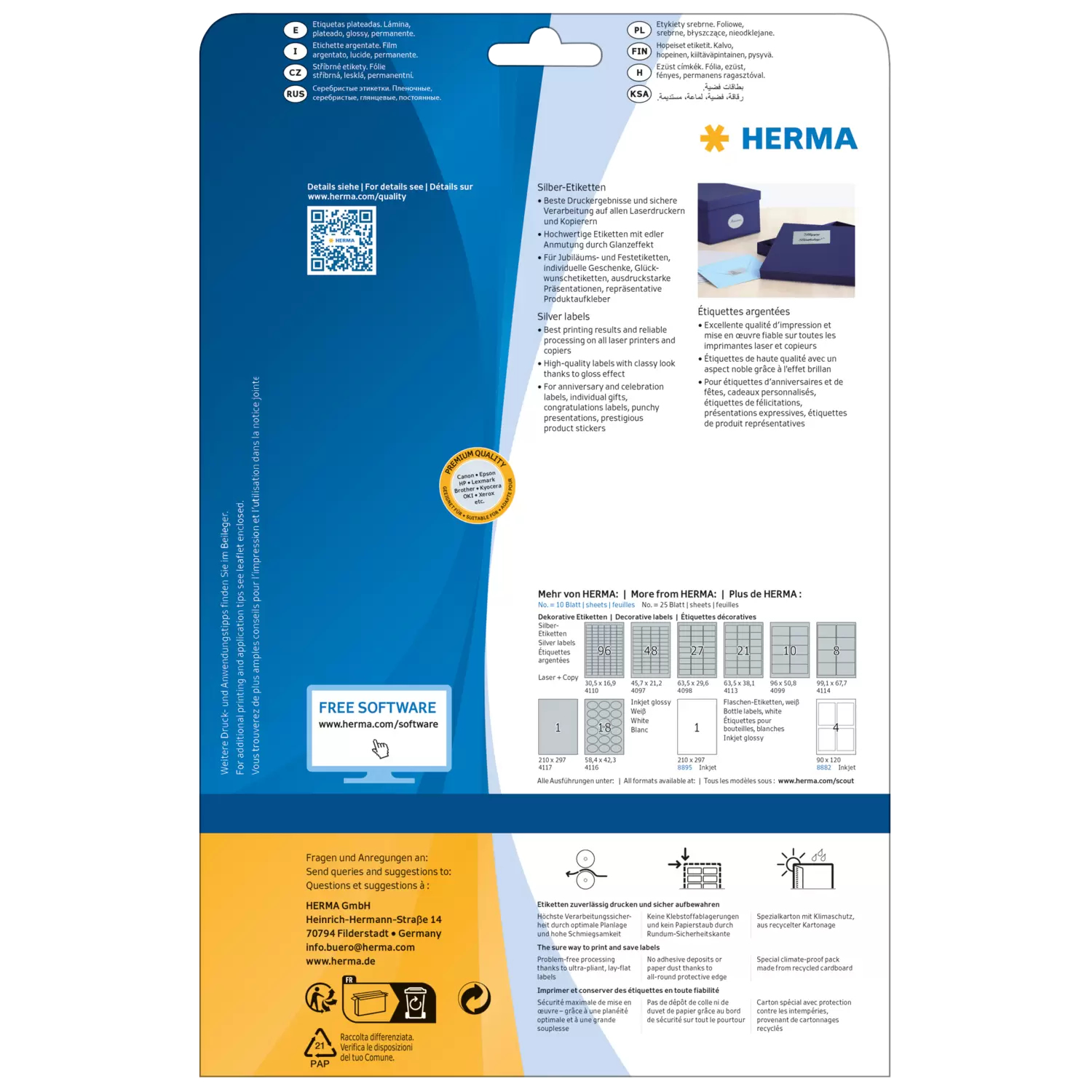 HERMA Special - Polyester - glänzend - permanent selbstklebend - Silber - 99.1 x 67.7 mm 200 Etikett(en) (25 Bogen x 8), Ansicht 4