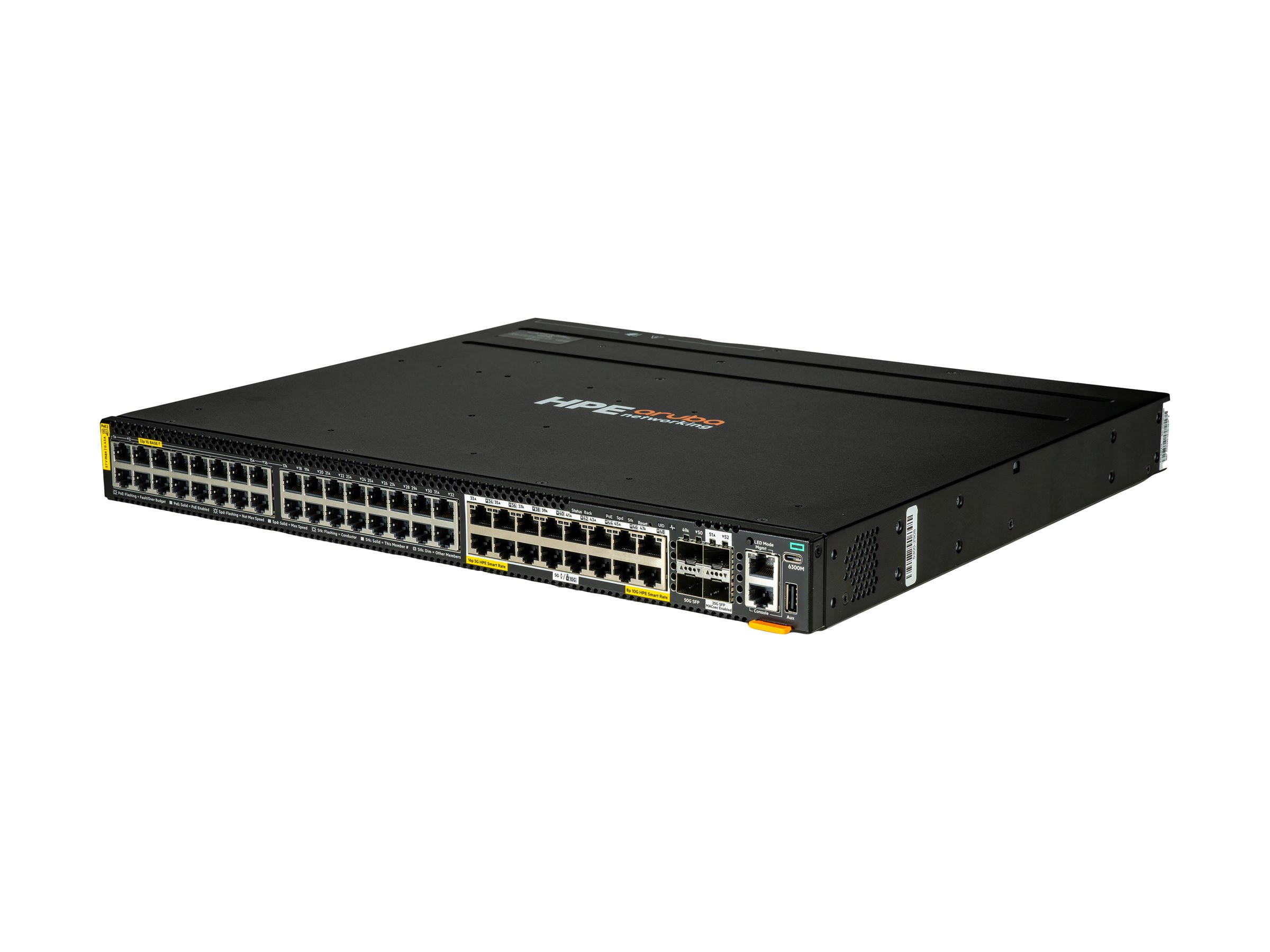 HPE Aruba Networking CX 6300M 32p 1G 16p Smart Rate 5G Class8 PoE 2p SFP56 50G 2p SFP28 25G MACsec Switch - Switch - L3 - managed - 32 x 10/100/1000 (PoE++)