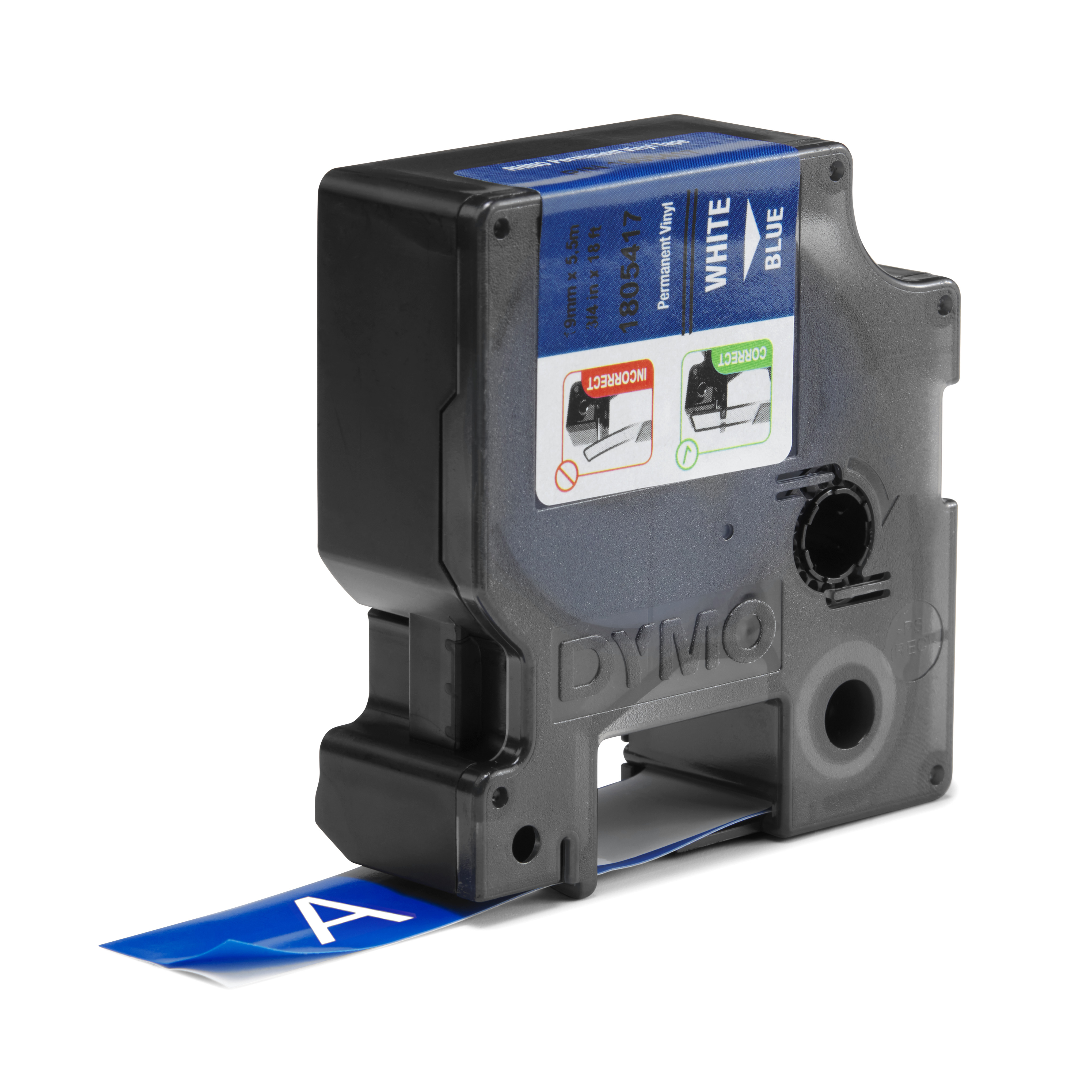 Dymo Rhino Coloured Vinyl - Vinyl - permanenter Klebstoff - weiß auf blau - Roll (1.9 cm x 5.5 m), Ansicht 2
