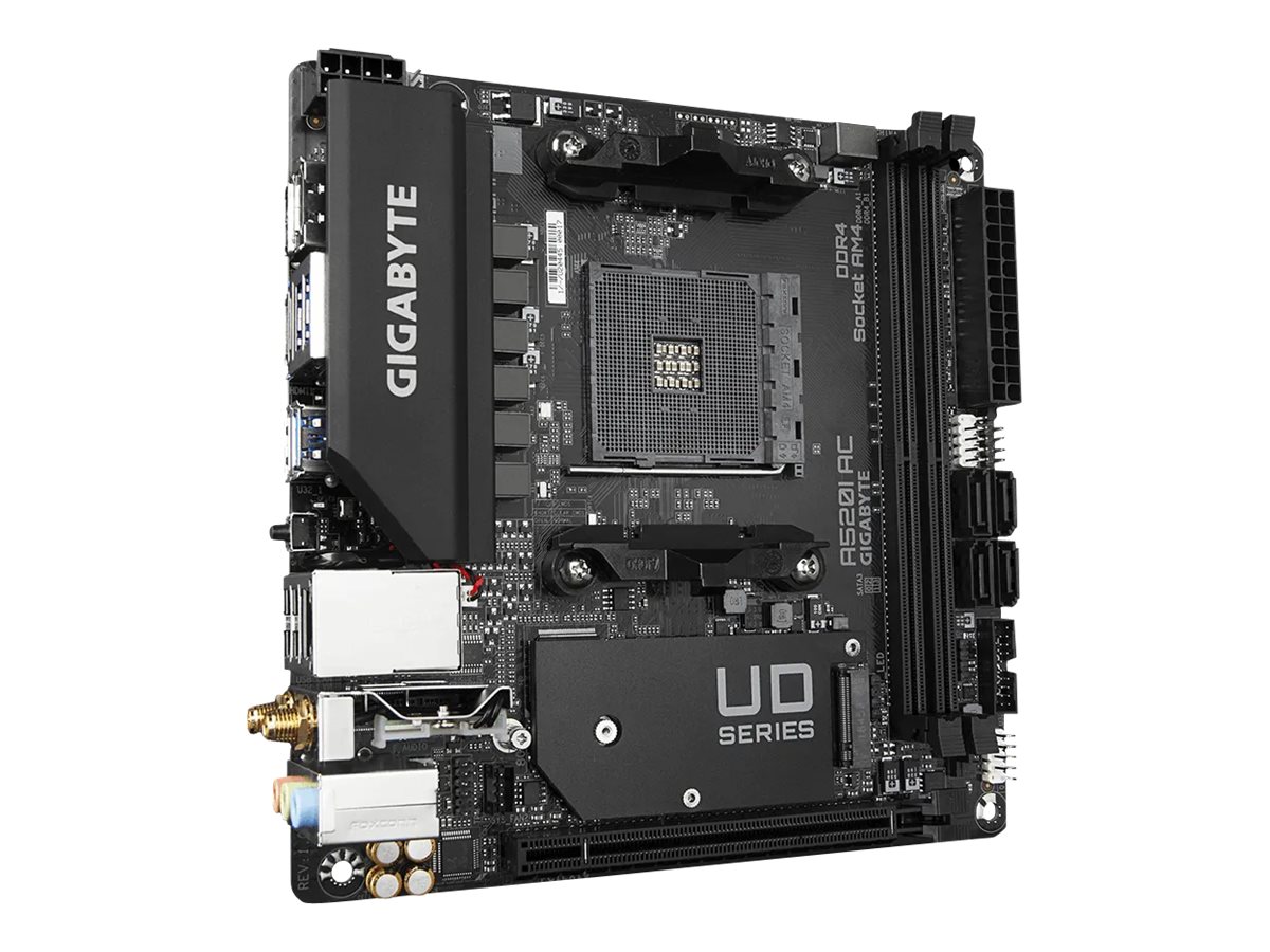 Gigabyte A520I AC - 1.0 - Motherboard - Mini-ITX - Socket AM4 - AMD A520 Chipsatz - USB 3.2 Gen 1 - Gigabit LAN Wi-Fi Bluetooth - Onboard-Grafik (CPU erforderlich)