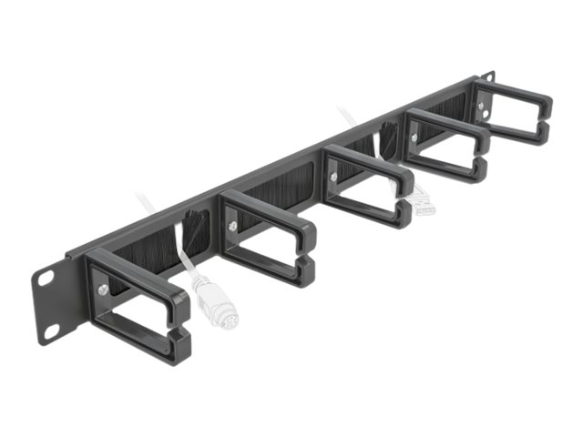 Delock Cable Management Brush Strip with 5 hooks - Kabelführungspanel mit Bürste - Schwarz - 1U - 48.3 cm (19)