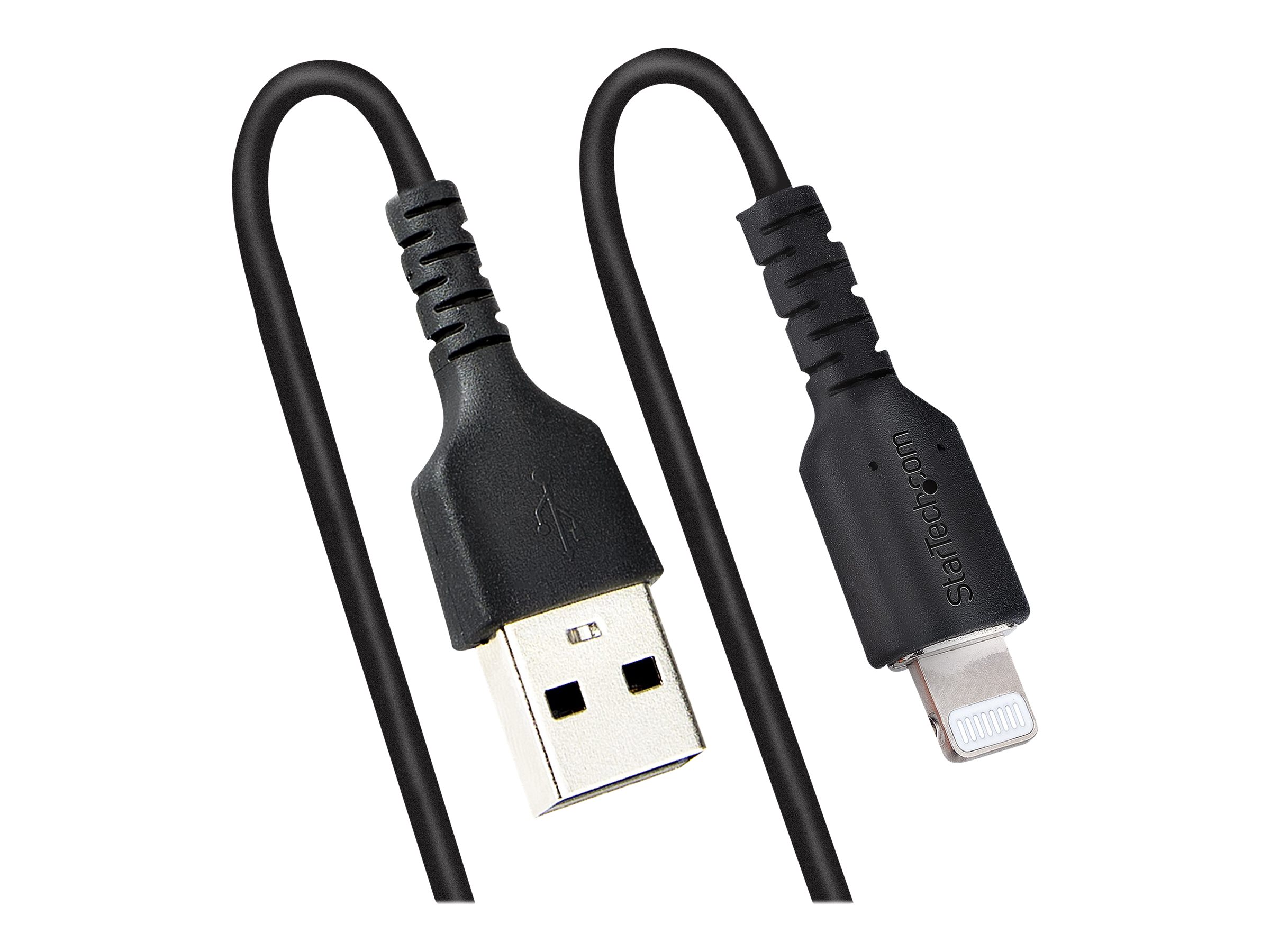 StarTech.com 50cm USB auf Lightning Kabel, Spiralkabel, MFi zertifiziert, Schnellladekabel für  iPhone/iPad, Schwarz, robuster TPE Mantel mit Aramidfaser, USB 2.0 Kabel (RUSB2ALT50CMBC)