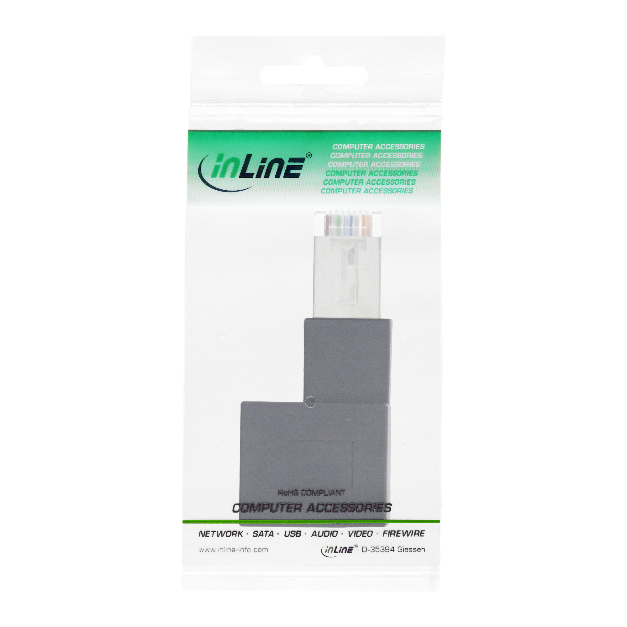 InLine Patchkabel-Adapter Cat.6A - RJ45 SteckerBuchse - 90° rechts gewinkelt