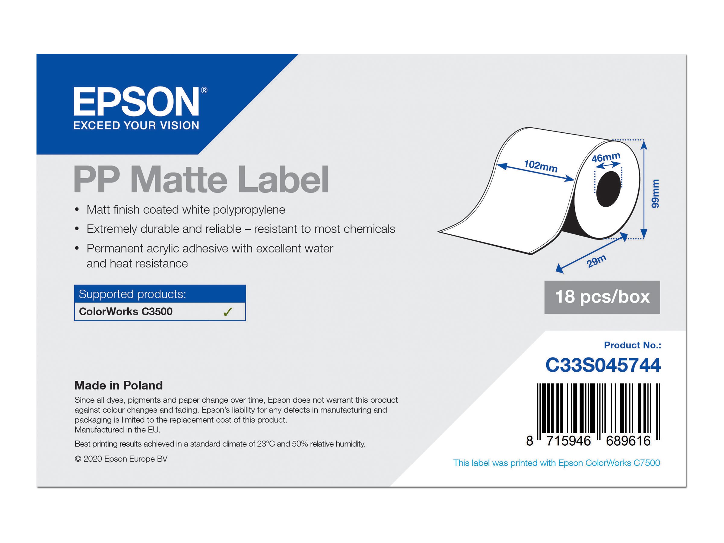Epson - Matt - Rolle (10,2 cm x 29 m) 18 Rolle(n) Etikettenpapier - für ColorWorks CW-C4000E (BK), CW-C4000E (MK)