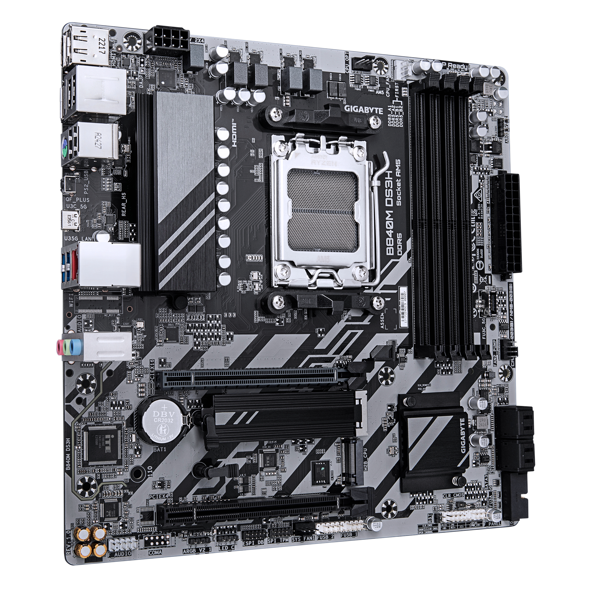 Gigabyte B840M DS3H B840 AM5 mATX DDR5 - Mainboard - AMD Sockel AM5 (Ryzen Zen4), Ansicht 3