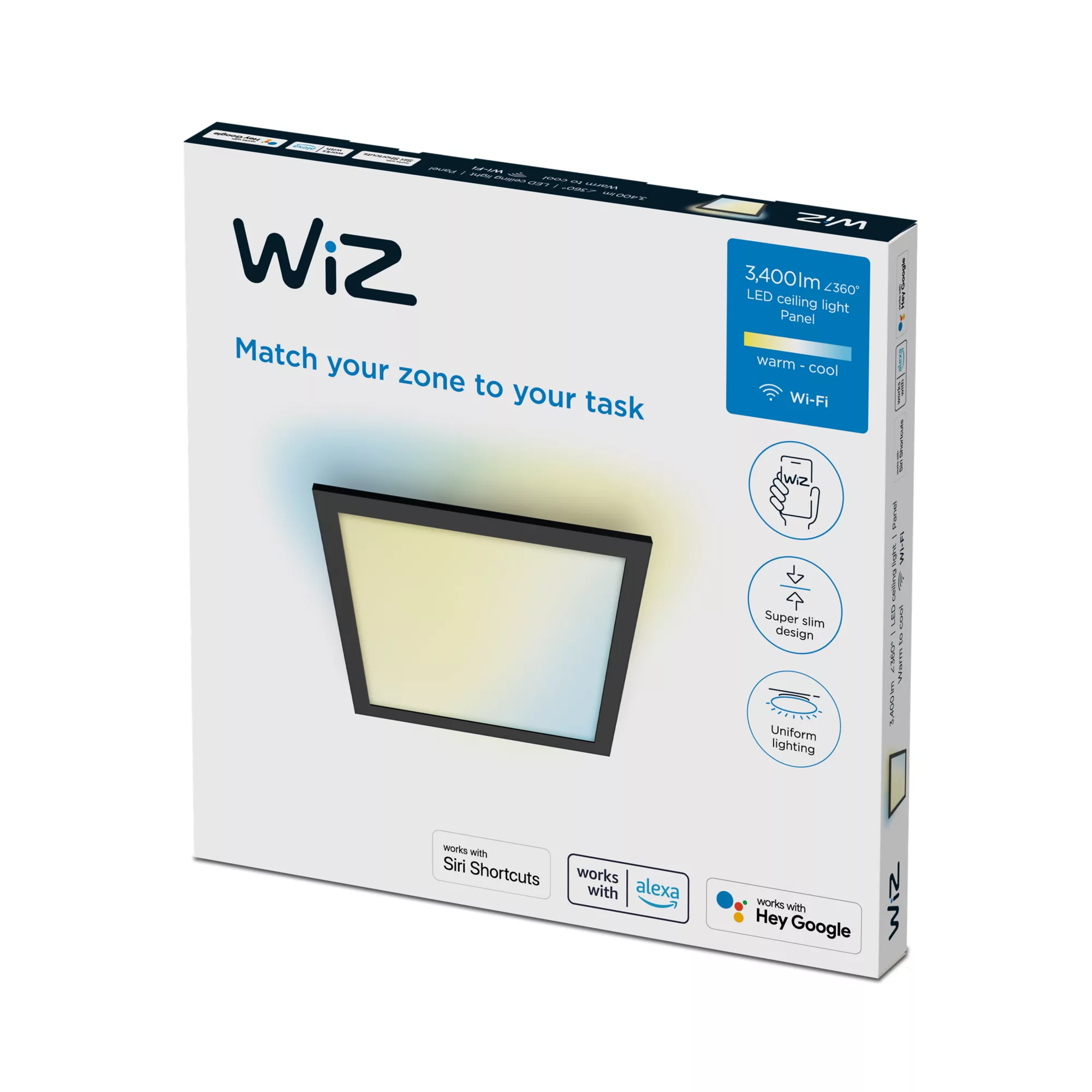 WIZCONNECTED WiZ Deckenpanel 36 W quadratisch - Intelligente Deckenbeleuchtung - WLAN - Schwarz - LED - Metall, Ansicht 2