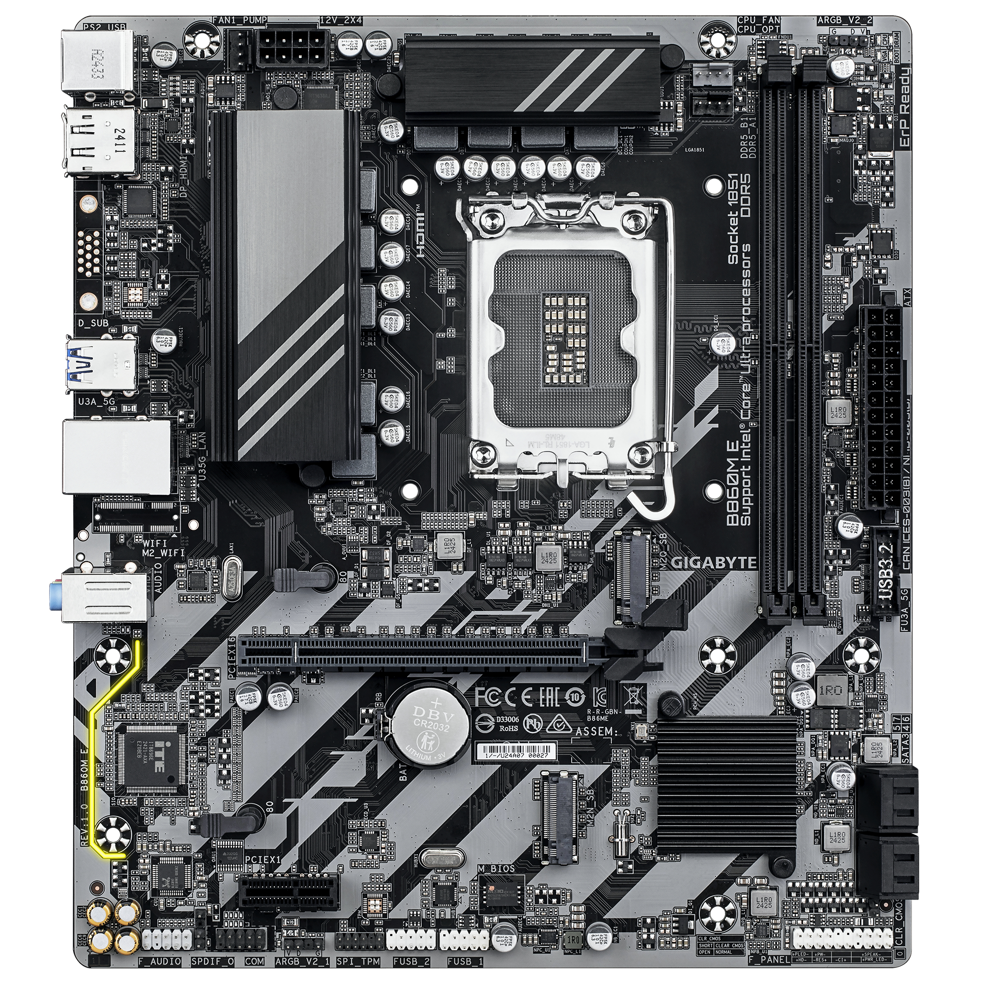 Gigabyte B860M E Mainboard - Intel Core Ultra Series CPUs, 4+1+2 Phasen VRM,, Ansicht 2