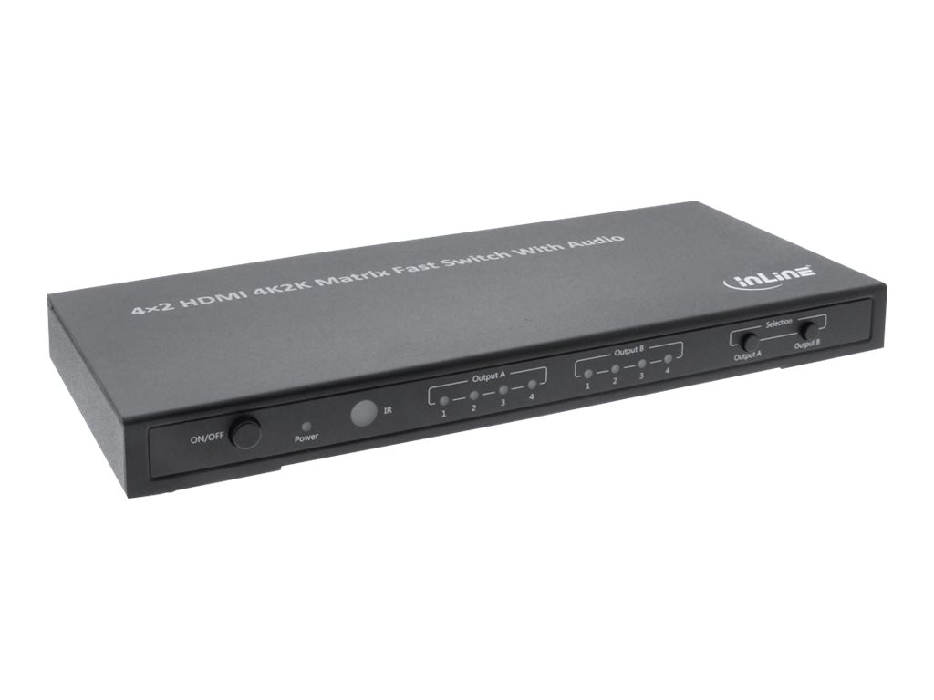 InLine HDMI Matrix Switch, 4K2K, 4 Input ports to 2 Output ports - Video/Audio-Schalter - Desktop
