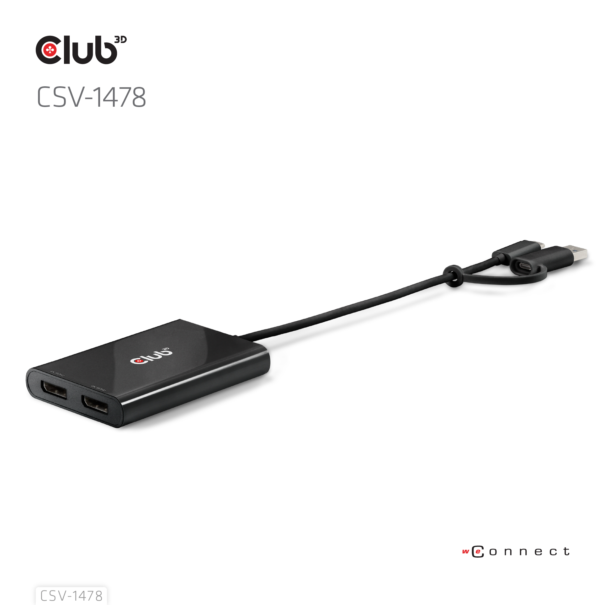 Club 3D Videoadapter - 24 pin USB-C, USB Typ A (M) - zu DisplayPort (W) - Support von 4K 60 Hz - CSV-1478, Ansicht 3