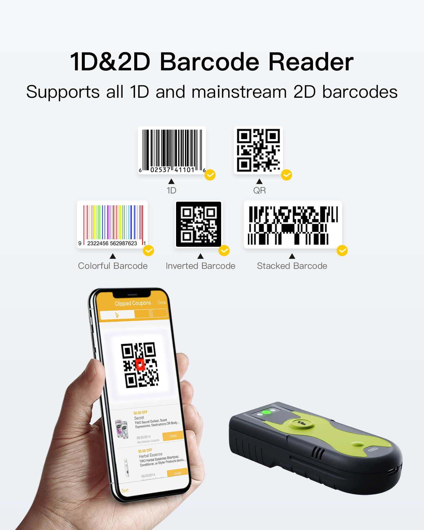 Inateck Barcodescanner 42 green[BCST-42_green] - Barcode-Scanner - Bluetooth 5, Ansicht 2