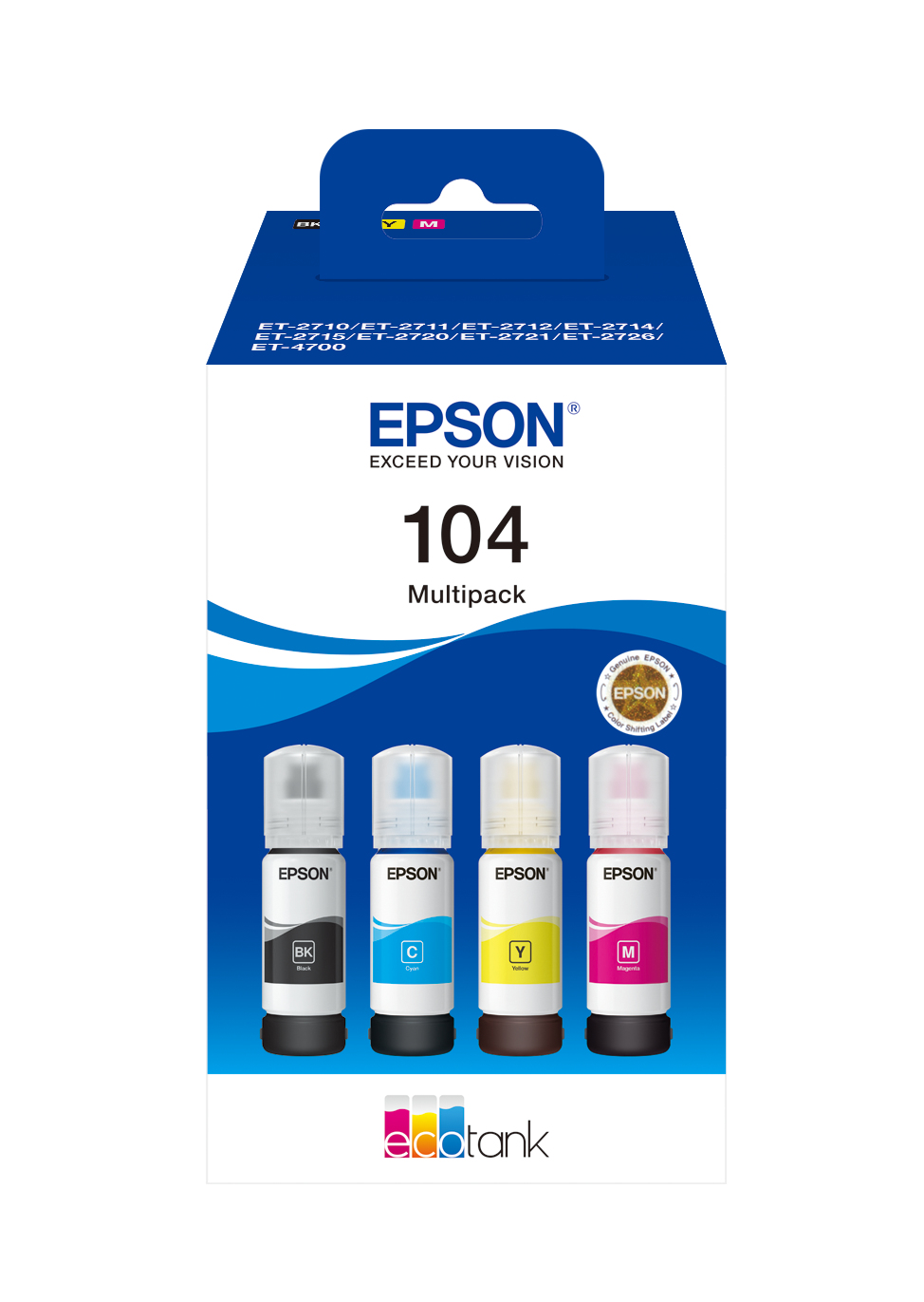 Epson 104 EcoTank 4-colour Multipack, Schwarz, Cyan, Magenta, Gelb, Epson, EcoTank ET-2715 EcoTank ET-2714 EcoTank ET-2712 EcoTank ET-2711 EcoTank ET-2710 Unlimited EcoTank..., 65 ml, 65 ml, Tintenstrahl