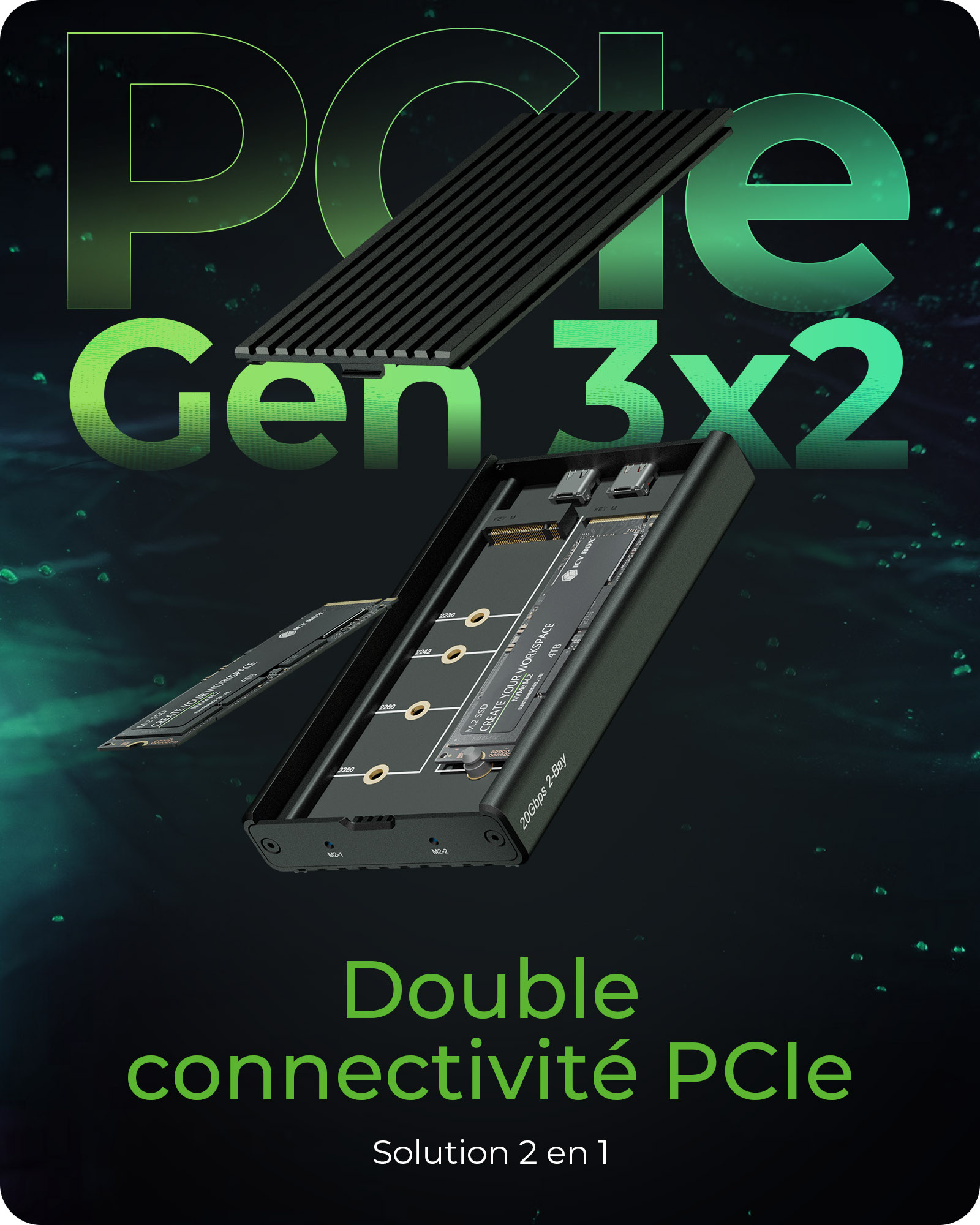 ICY BOX Gehäuse 2-Bay f. M.2 NVMe USB3.2 Gen 2x2 Type-C, Ansicht 3