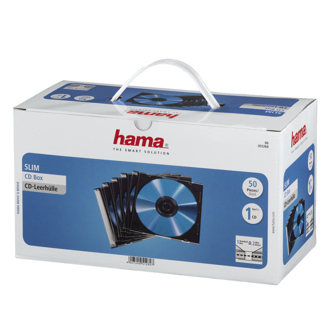 Hama Slim Jewel Case für Speicher-CD - Kapazität: 1 CD - Schwarz, durchsichtig (Packung mit 50), Ansicht 2