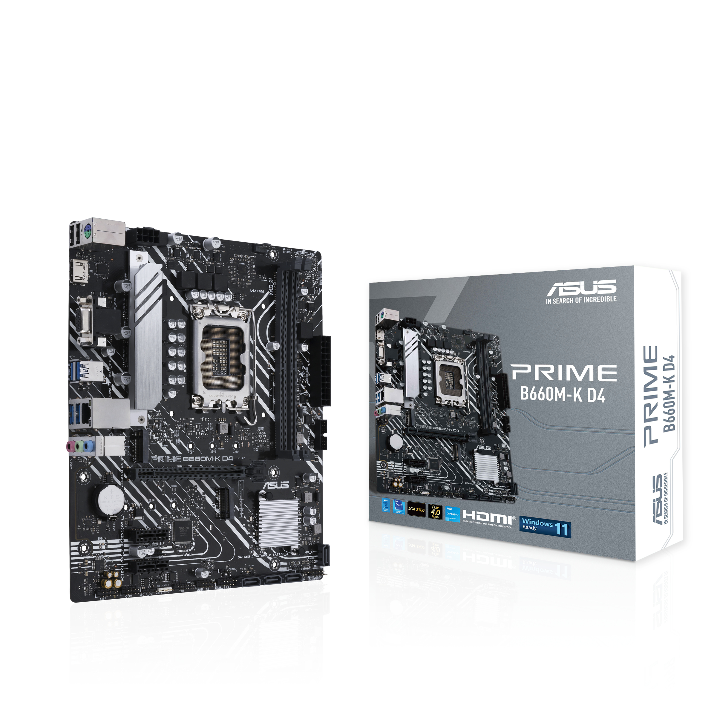 ASUS PRIME B660M-K D4 - Intel - LGA 1700 - Intel® Celeron® - Intel® Core™ i3 - Intel® Core™ i5 - Intel® Core™ i7 - Intel® Core™ i9,... - LGA 1700 - DDR4-SDRAM - 64 GB