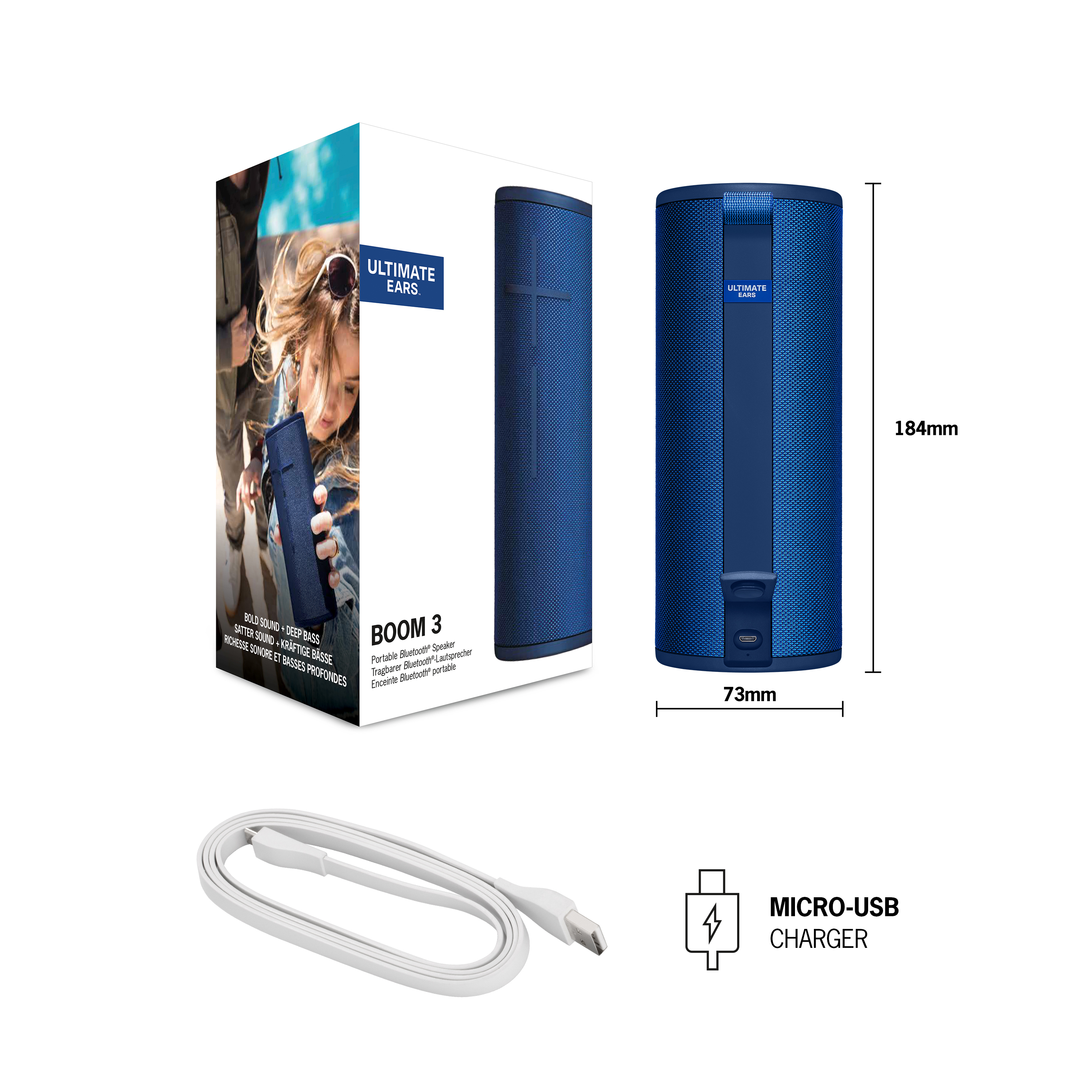 Logitech BOOM 3 - Verkabelt &amp; Kabellos - 45 m - Blau - Zylinder - IP67 - Tablet / Smartphone