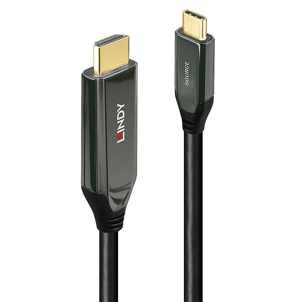 Lindy Adapterkabel - 24 pin USB-C männlich zu HDMI männlich - 1 m - abgeschirmt - Schwarz - rund, unterstützt 8K 60 Hz, Ansicht 2