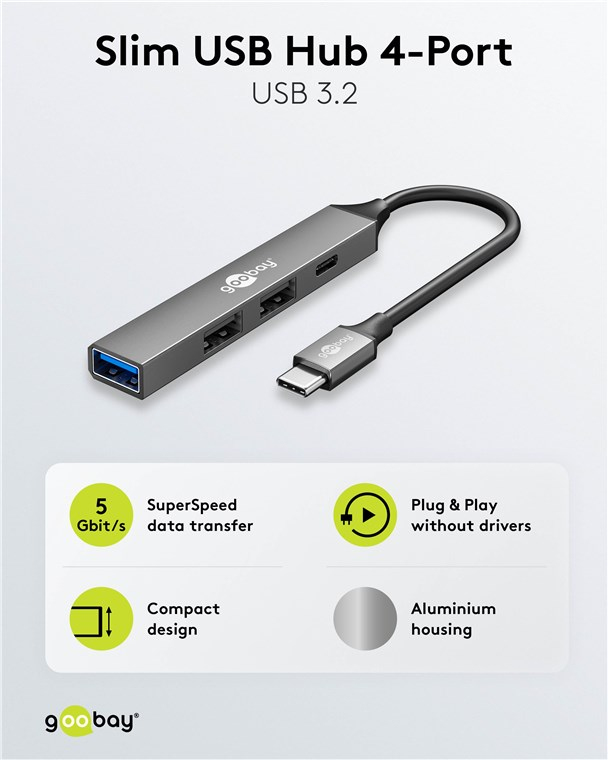 Goobay Slim 4-Port USB-C Hub 4 porte lysegra, Ansicht 3