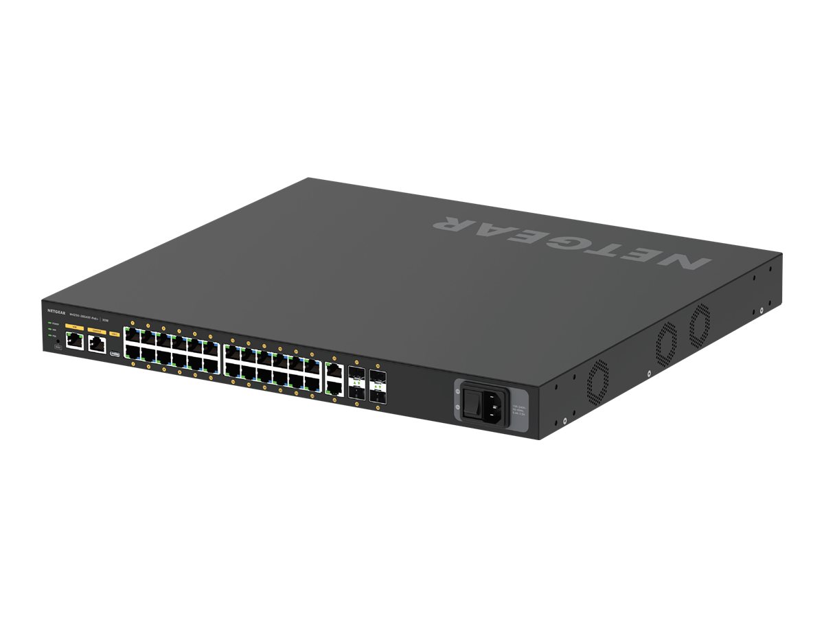 NETGEAR AV Line M4250-26G4XF-PoE+ - Switch - L3 - managed - 24 x 10/100/1000 (PoE+) + 2 x 10/100/1000 + 4 x 1 Gigabit / 10 Gigabit SFP+ - Seite-zu-Seite-Luftstrom - an Rack montierbar - PoE+ (480 W)