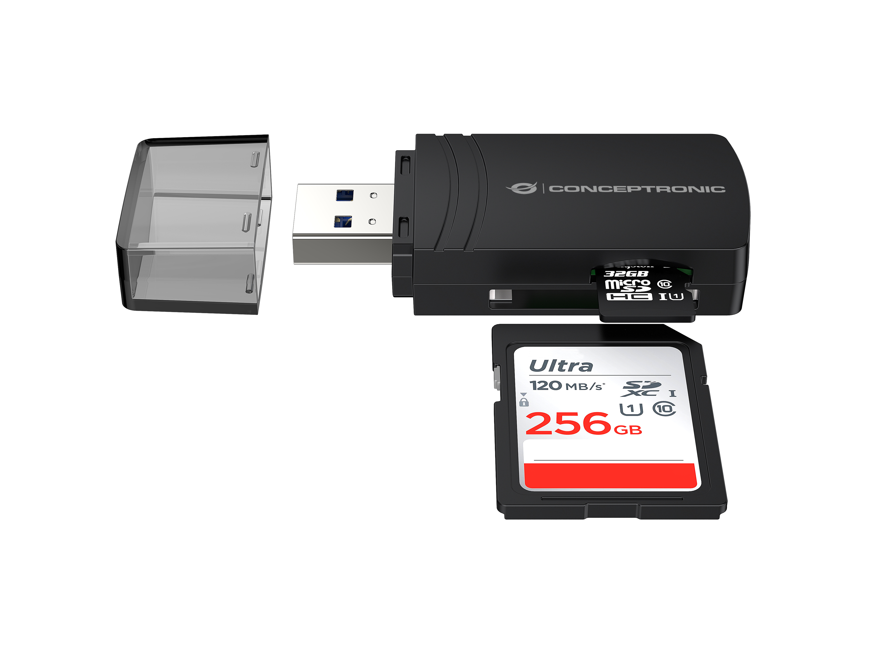 Conceptronic Card USB-A -> Micro SD/TF 4.0 schwarz - Card-Reader - Secure Digital (SD), Ansicht 3