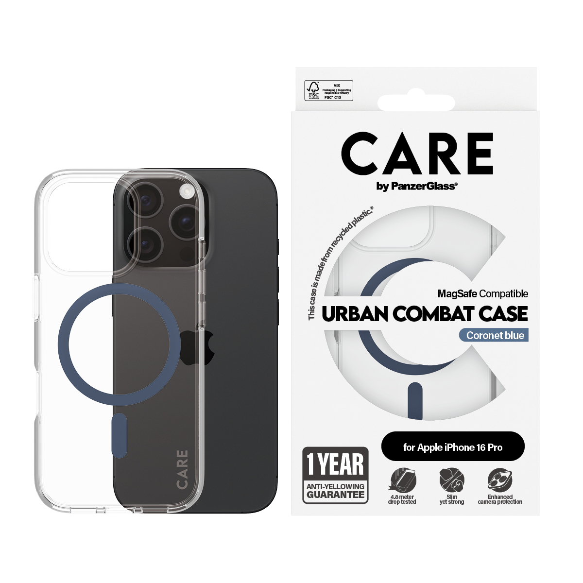 PanzerGlass CARE Urban Combat - iPhone 16 Pro Case - kompatibel mit MagSafe - (TPU) - Transparent, Ansicht 2