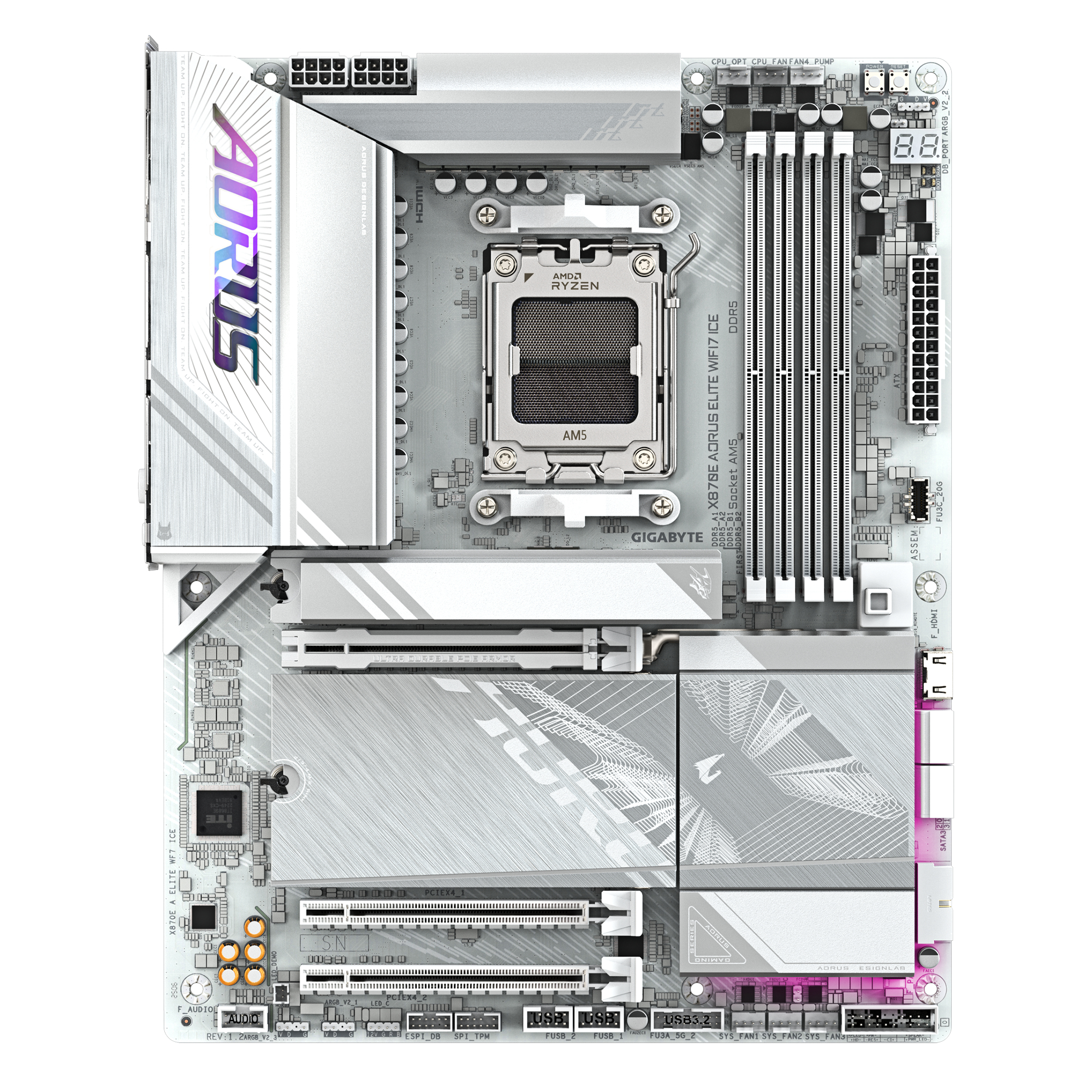 Gigabyte AORUS X870E ELITE WIFI7 ICE - Motherboard - ATX - Socket AM5 - AMD X870E Chipsatz - USB4, USB-C 3.2 Gen 2x2…, Ansicht 2