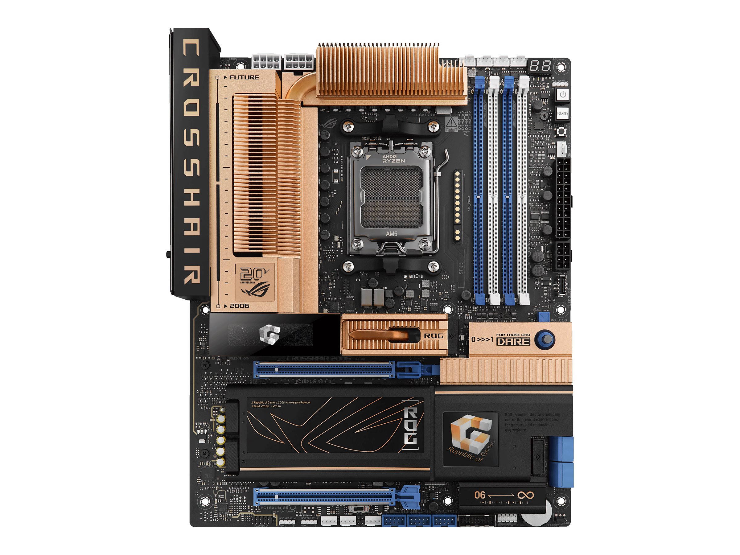 ASUS ROG CROSSHAIR 2006 - Motherboard - ATX - Socket AM5 - AMD X870E Chipsatz - USB4, USB-C 3.2 Gen2, USB 3.2 Gen 2, USB 3.2 Gen 1, USB-C 3.2 Gen 2x2 - 10 Gigabit LAN, 5 Gigabit Ethernet, Wi-Fi 7, Bluetooth - Onboard-Grafik (CPU erforderlich)