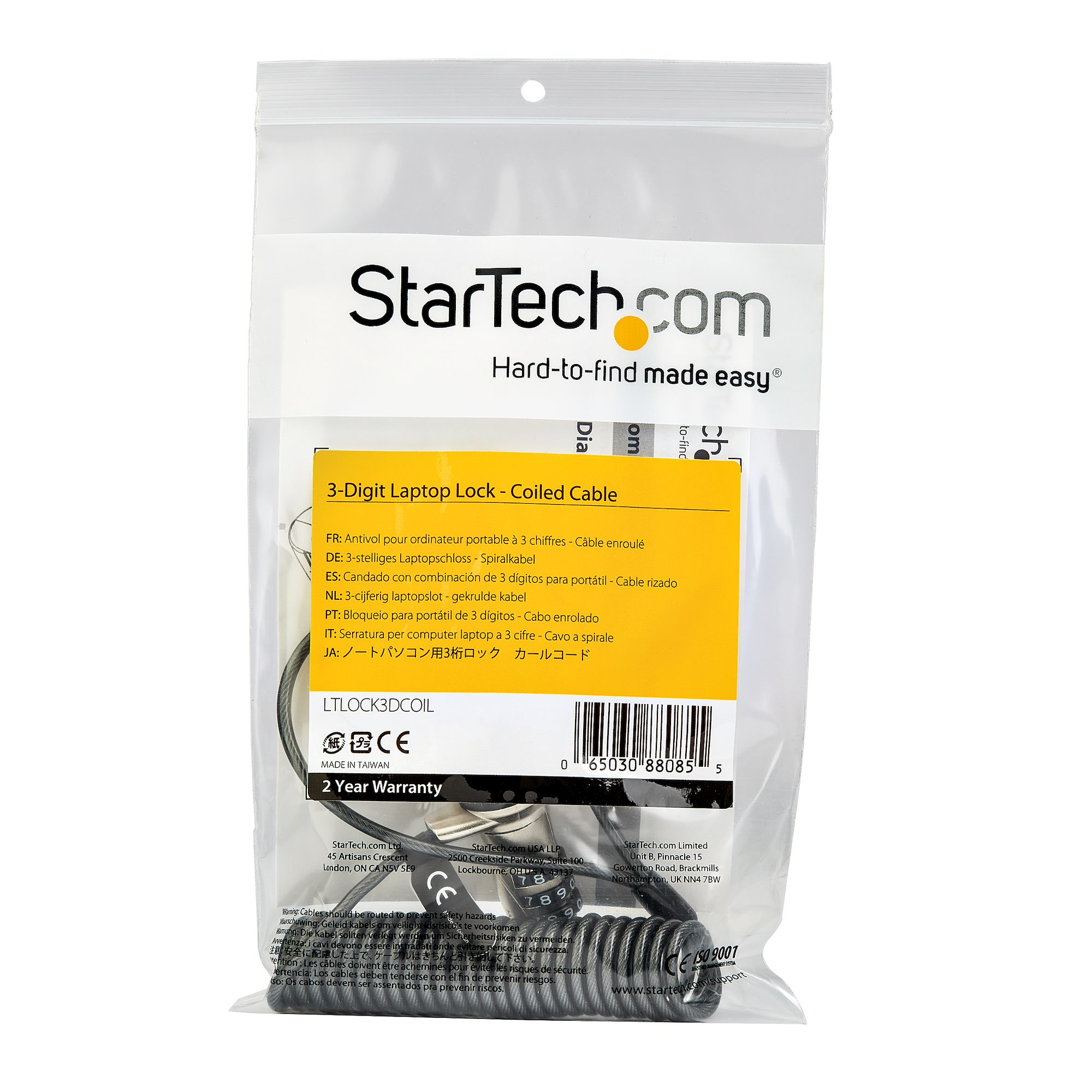 StarTech.com Laptop-Kabelschloss (mit 1,8 m Spiralkabel, mobiles 3-stelliges Laptop-Schloss), Ansicht 2