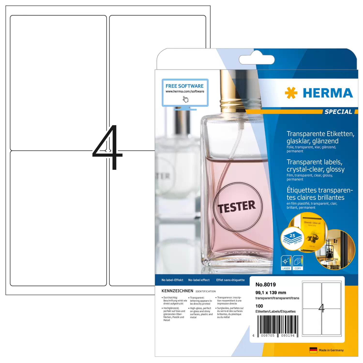 HERMA Special - Glänzend - durchsichtig - 99.1 x 139 mm 100 Etikett(en) (25 Bogen x 4), Ansicht 4