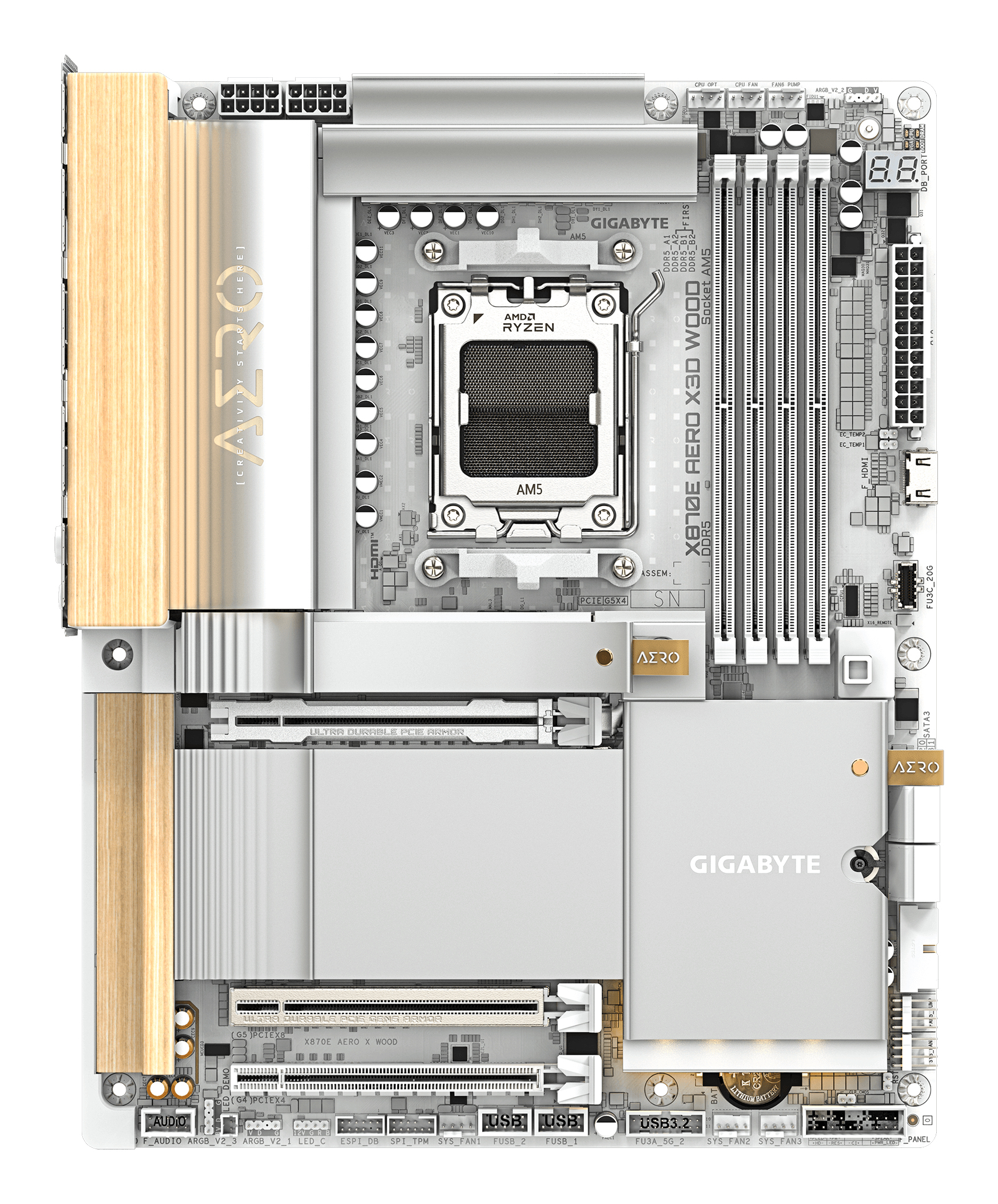 Gigabyte X870E AERO X WOOD X870E AM5 ATX DDR5 - Mainboard - AMD Sockel AM5 (Ryzen Zen4), Ansicht 2