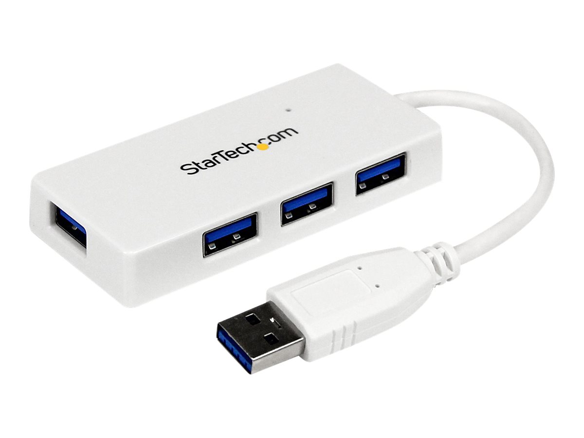 StarTech.com 4 Port USB 3.0 SuperSpeed Hub - Weiß - Portabler externer Mini USB Hub mit eingebautem Kabel - Hub - 4 x SuperSpeed USB 3.0 - Desktop