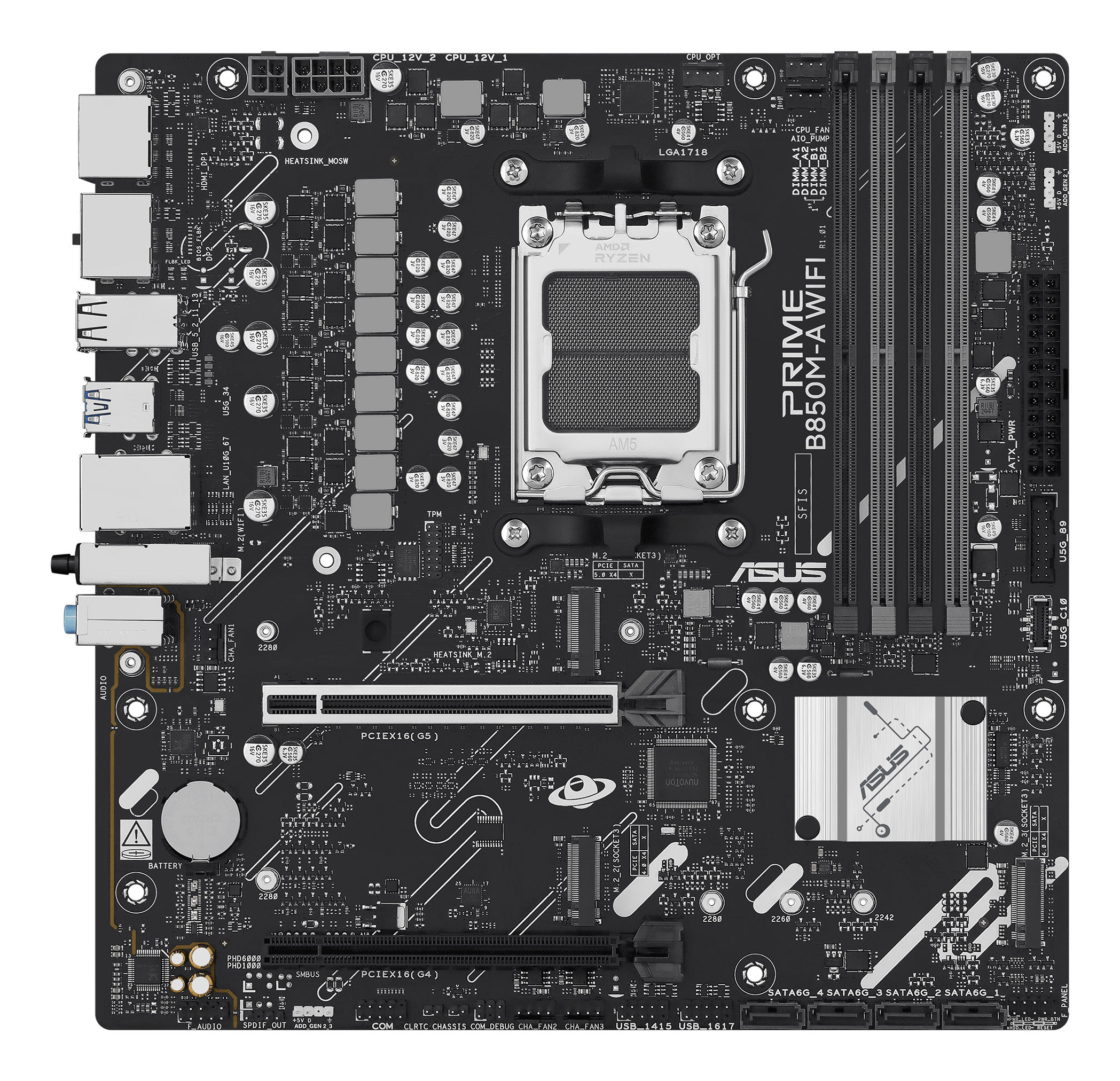 ASUS PRIME B850M-A WIFI - Motherboard - micro ATX - Socket AM5 - AMD B850 Chipsatz - Wi-Fi 6, Bluetooth, 2.5 Gigabit LAN, Ansicht 4