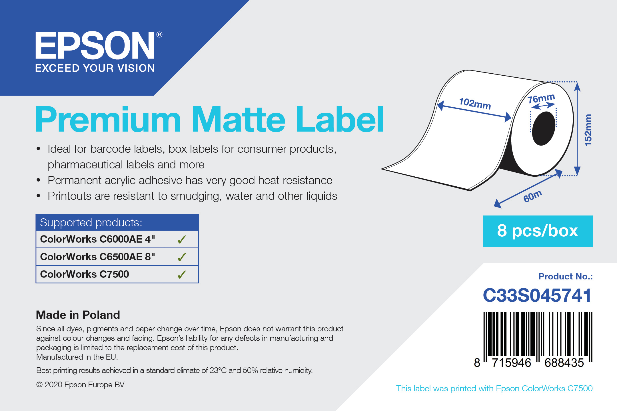 Epson Premium - Matt - permanenter Acrylklebstoff - Rolle (10,2 cm x 60 m), Ansicht 2