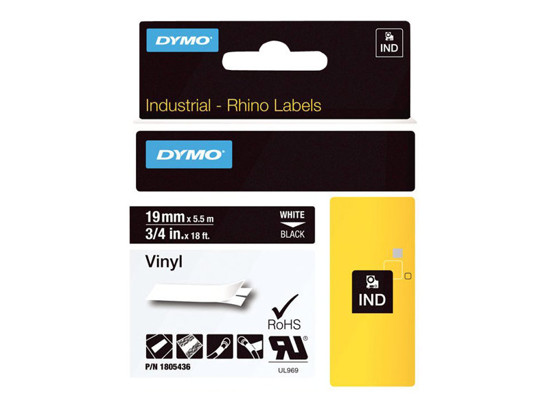 Dymo Rhino Coloured Vinyl - Vinyl - permanenter Klebstoff - Weiß auf Schwarz - Roll (1.9 cm x 5.5 m), Ansicht 3