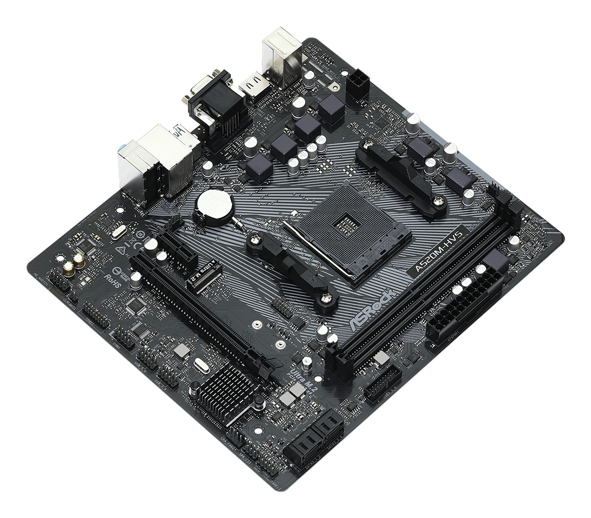 ASRock A520M-HVS - Motherboard - micro ATX - Socket AM4 - AMD A520 Chipsatz - USB 3.2 Gen 1 - Gigabit LAN - Onboard, Ansicht 2