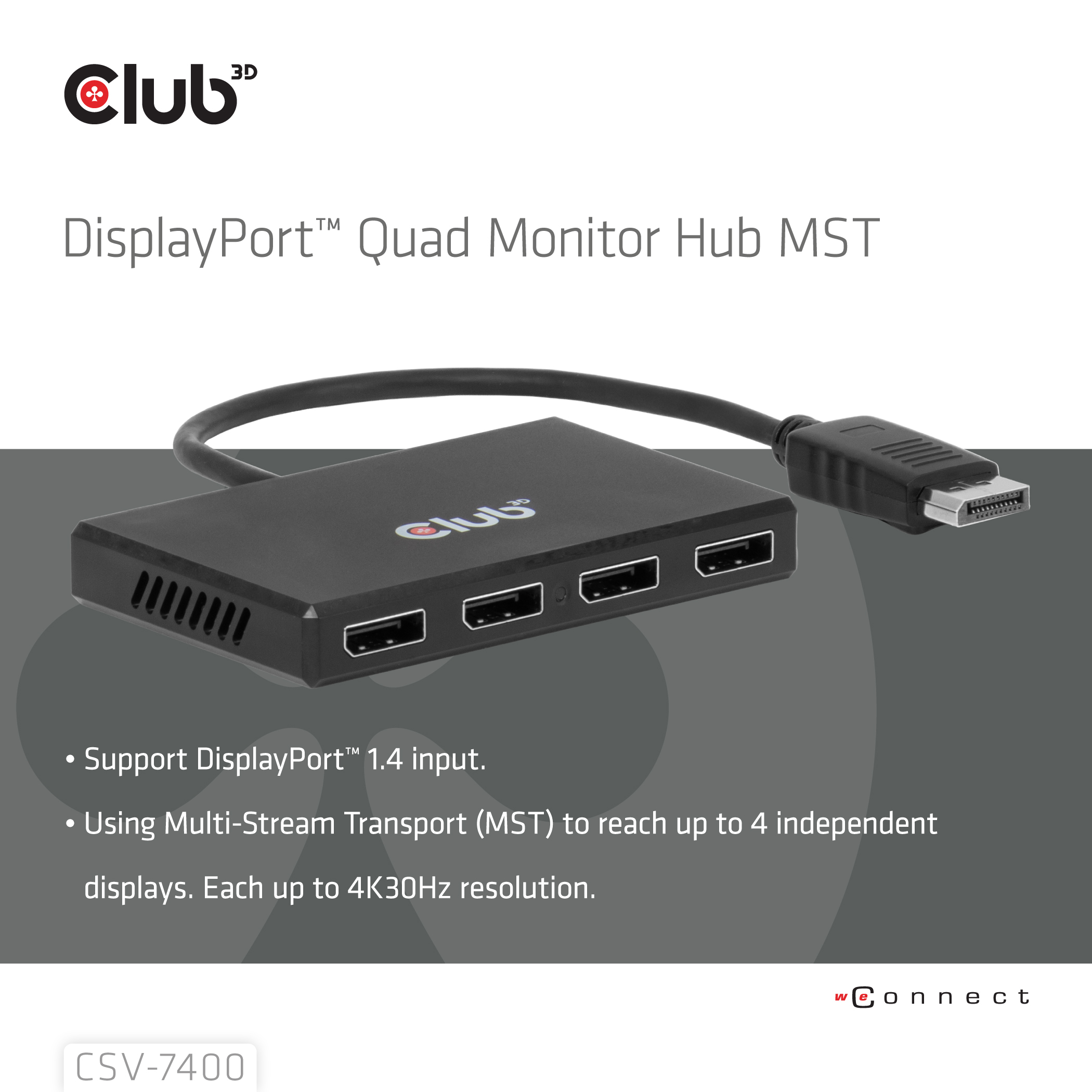 Club 3D DisplayPort Quad Displayport Mst 8K 30Hz Hub - Kabel - Digital/Display/Video, Ansicht 2