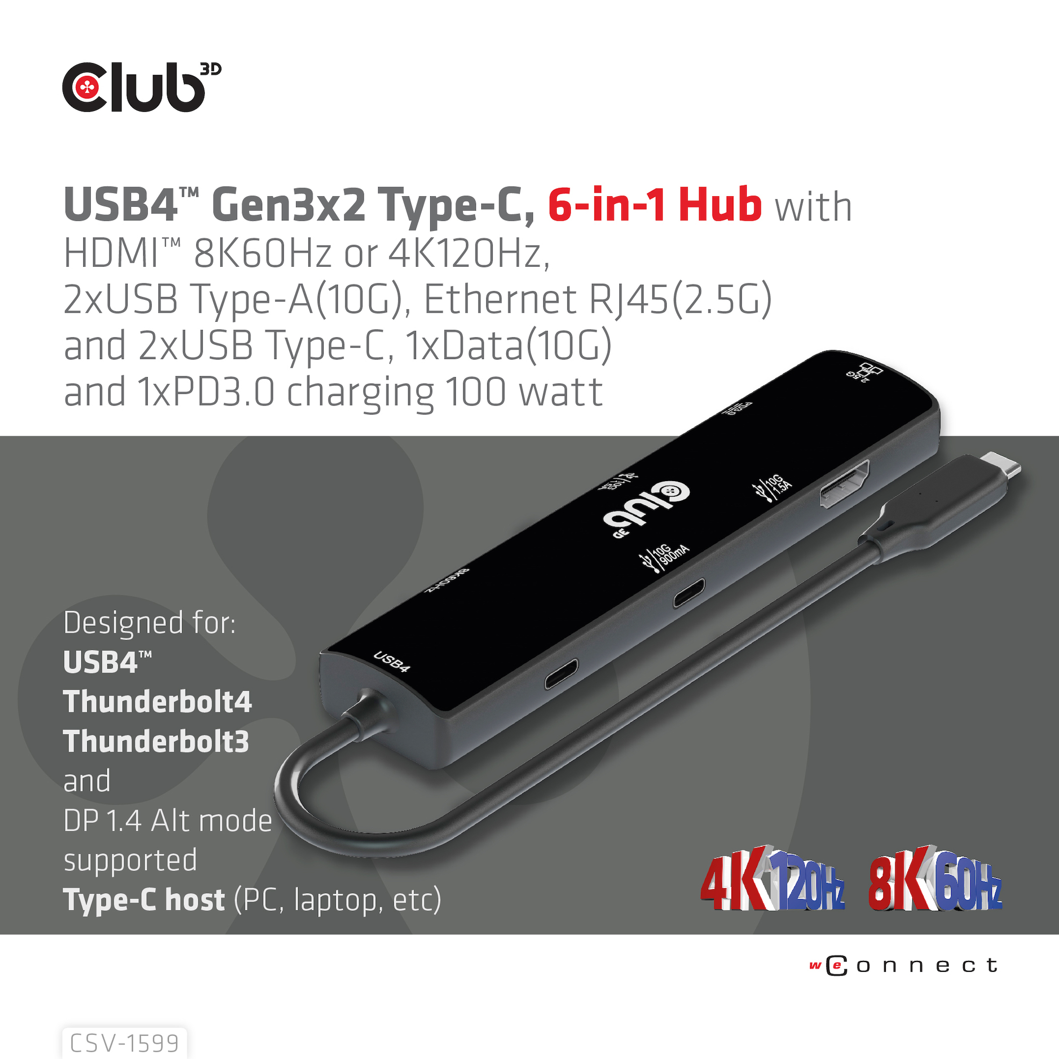 Club 3D 6-in-1 Hub - Dockingstation - für Desktop, Laptop, Ansicht 3