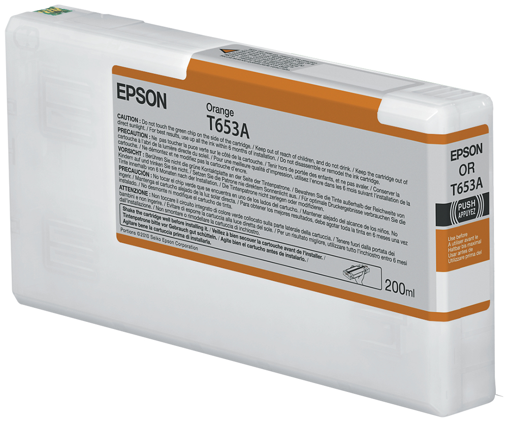 Epson T653A Orange-Tintenpatrone (200 ml), Orange, Tinte auf Pigmentbasis, 200 ml, 1 Stück(e)