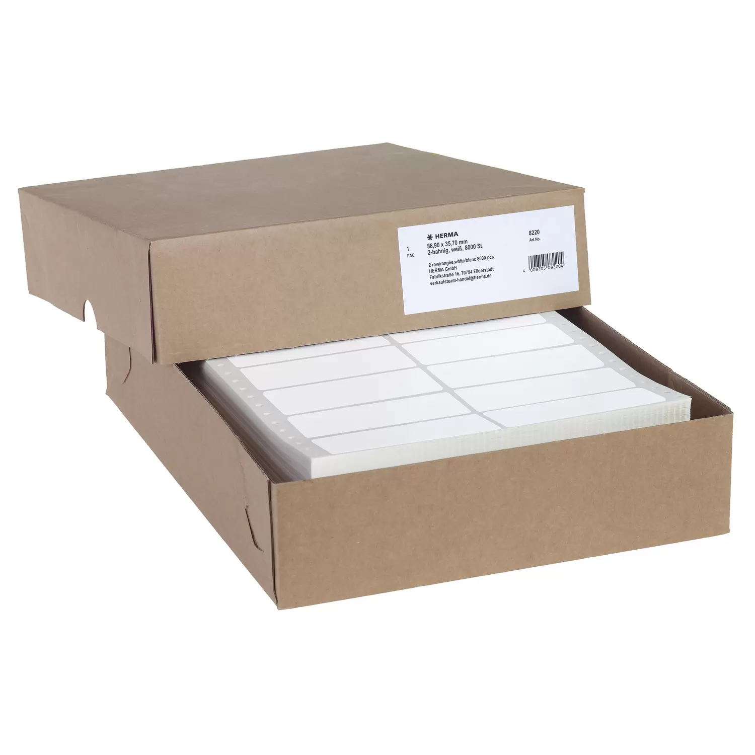HERMA Computer labels - Papier - matt - perforiert - weiß - 88.9 x 35.7 mm 8000 Etikett(en) (2 Bogen x 4000), Ansicht 2