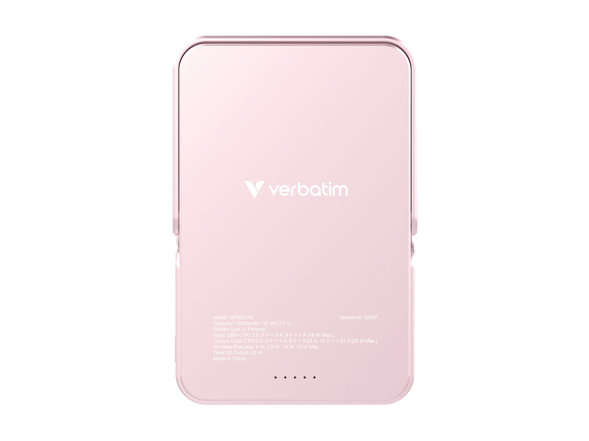Verbatim Charge 'n' Go - Induktive Power Bank - magnetisch, mit Ständer - Li-Pol - 10000 mAh - 20 Watt - 3 A - Pink, Ansicht 4
