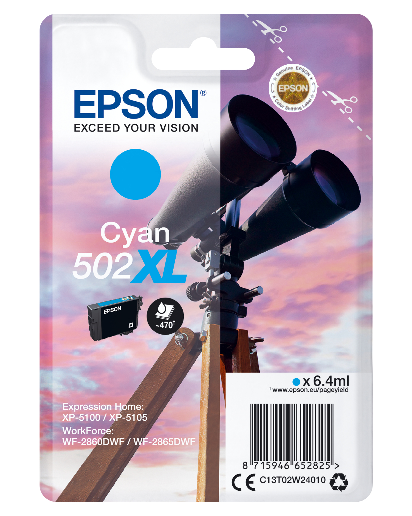 Epson Singlepack Cyan 502XL Ink, Hohe (XL-) Ausbeute, 6,4 ml, 470 Seiten, 1 Stück(e)