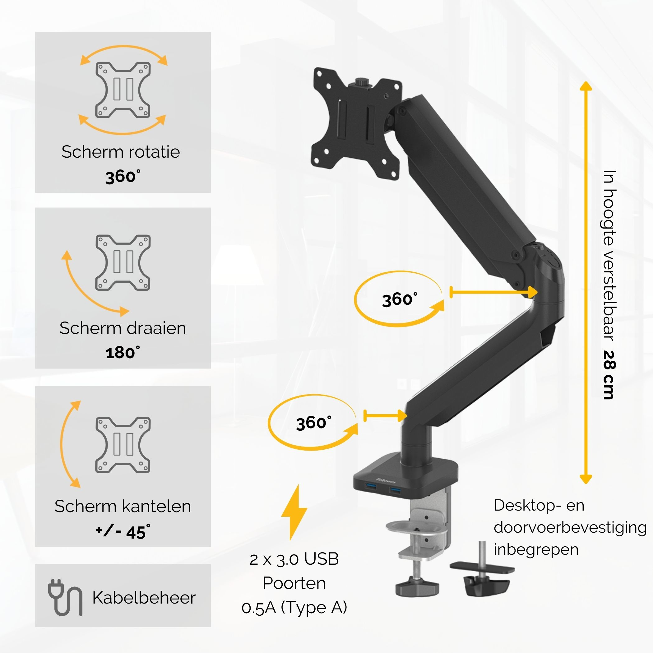 Fellowes Platinum Monitor Arm - Befestigungskit für Monitor (einstellbarer Arm), Ansicht 2