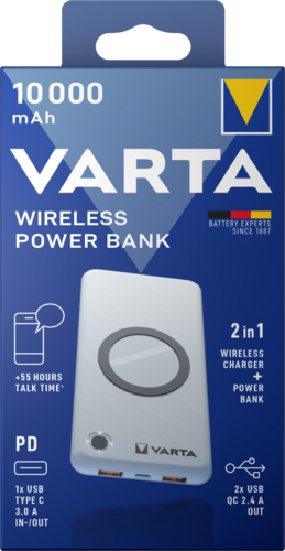 Varta Induktive Power Bank - Li-Pol - 10000 mAh - 20 Watt - PD, Quick Charge 3.0 - 3 Ausgabeanschlussstellen, Ansicht 2