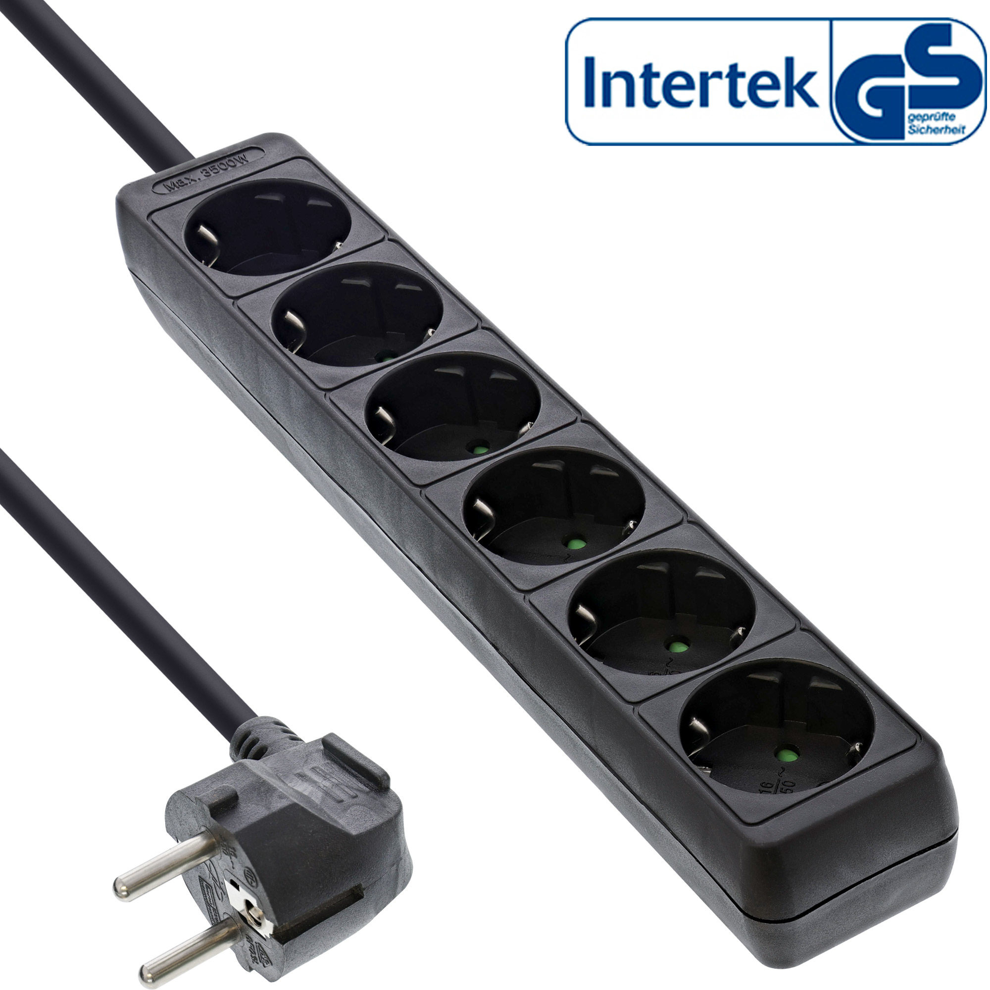 InLine Steckdosenleiste - 6-fach Schutzkontakt - schwarz - 5m, Ansicht 2