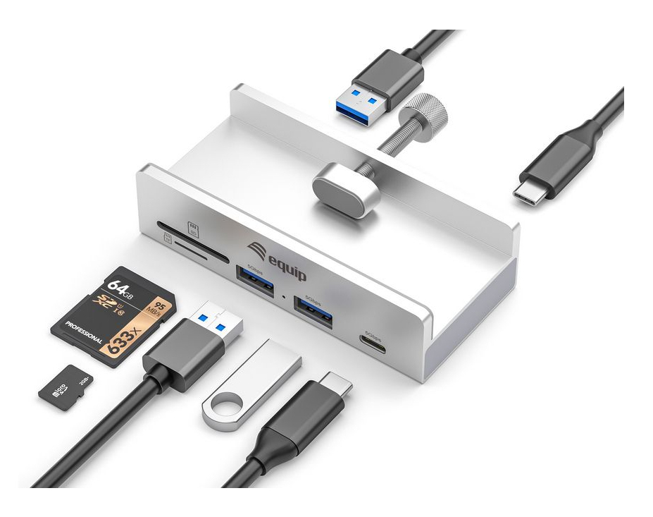 Equip Klemm USB-A3.2-Hub->2xUSB-A/SD/TF/USB-C - Hub - Hub - 5 Gbps, Ansicht 3