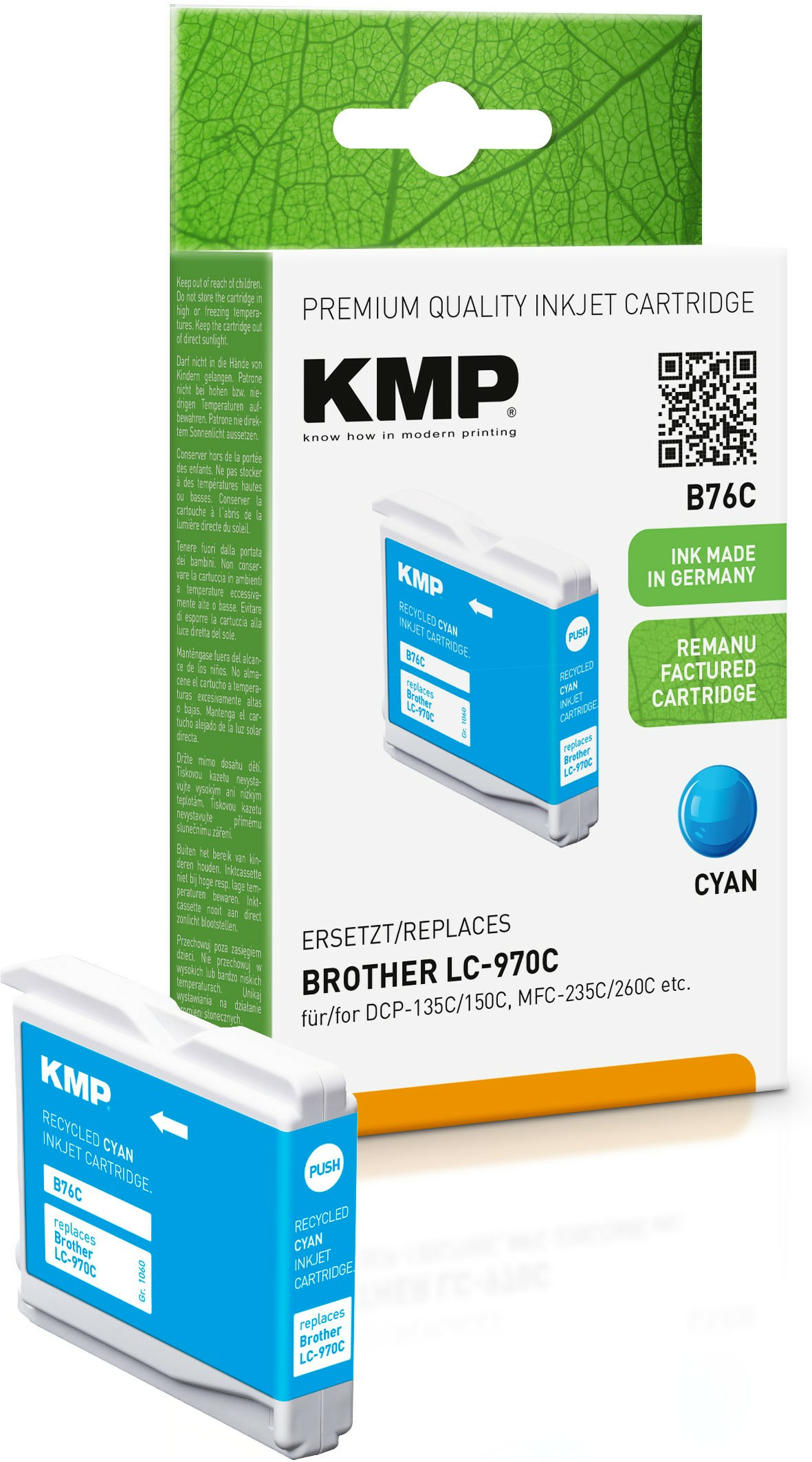 KMP B76C - 5.5 ml - Cyan - kompatibel - wiederaufbereitet - Tintenpatrone (Alternative zu: Brother LC970C), Ansicht 3