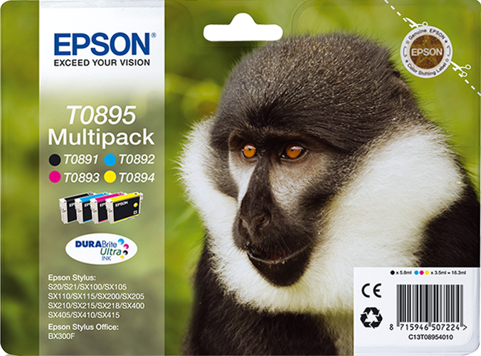 Epson Monkey Multipack 4 Farben T0895, DURABrite Ultra Ink, 5,8 ml, 3,5 ml, 1 Stück(e), Multipack