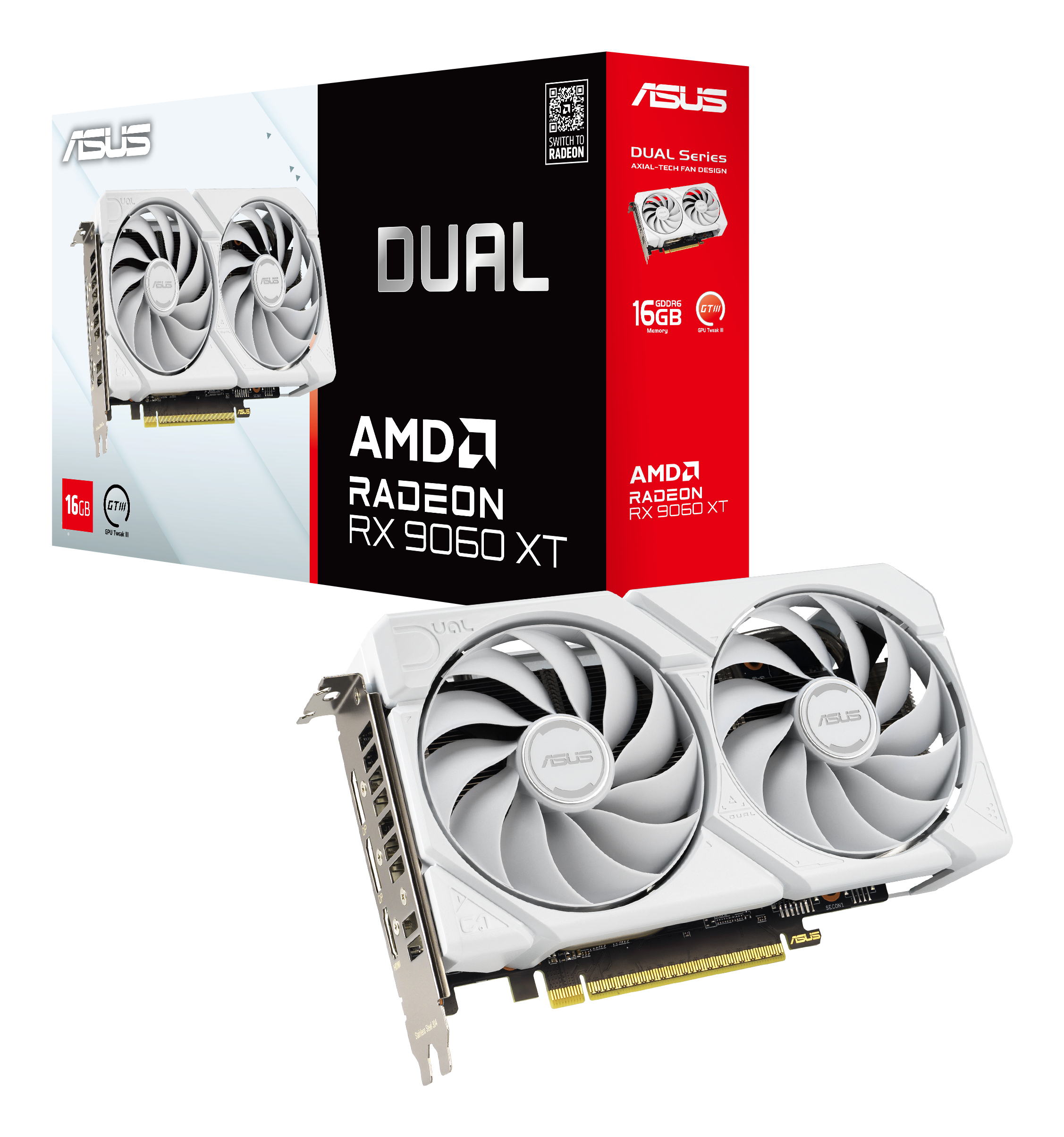 ASUS DUAL Radeon RX 9060 XT 16GB DUAL-RX9060XT-16G-WHITE DDR6 Grafikkarte, HDMI/DP, Ansicht 2