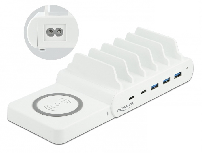 Delock USB and Wireless Charger - Ladestation + AC-Netzteil - 110 Watt - 5 A - PD - 3 x USB Typ A, 2 x USB-C), Ansicht 2